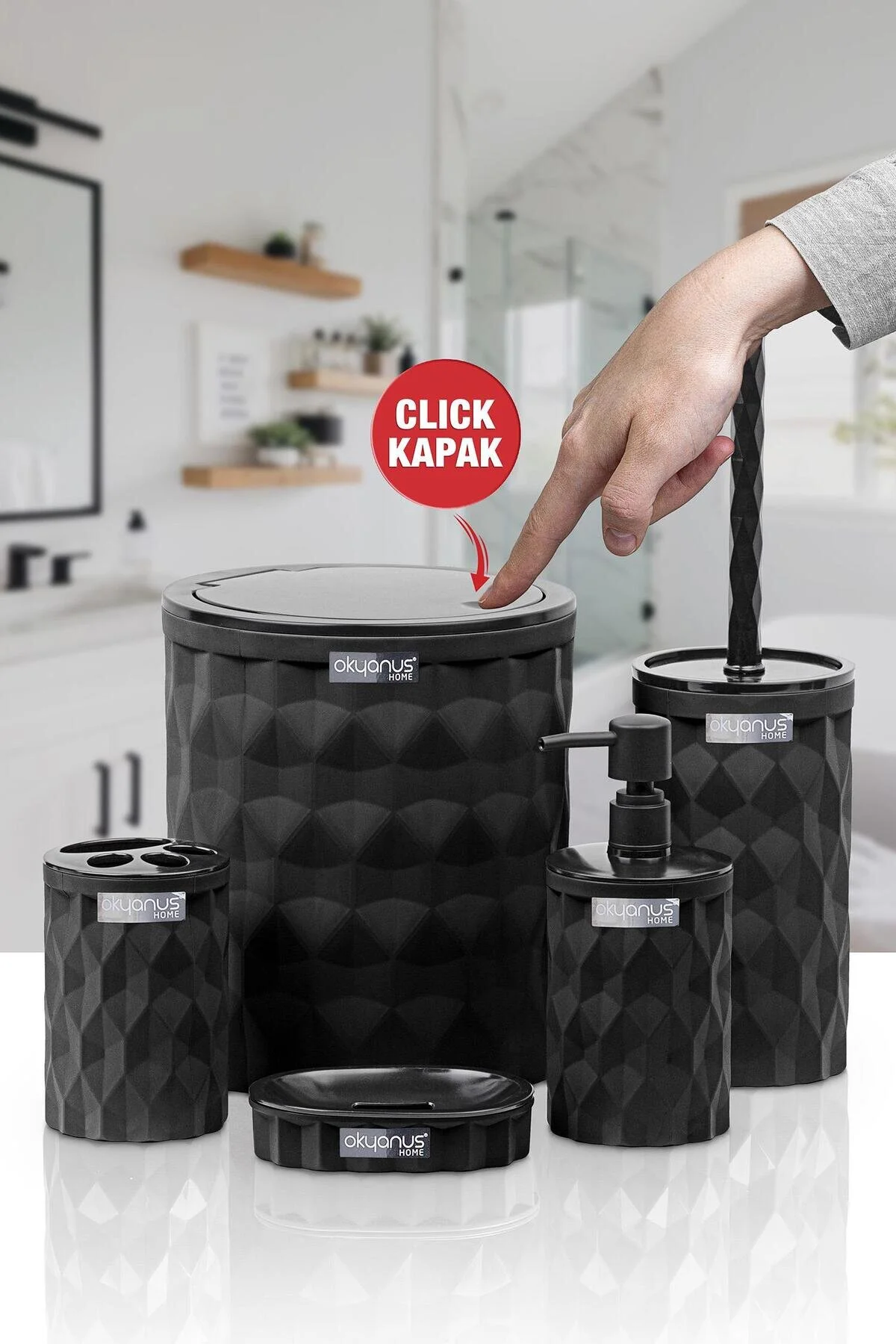Okyanus Home ست حمام 5 تکه کاور کلیک مشکی الماس OKY-467-S