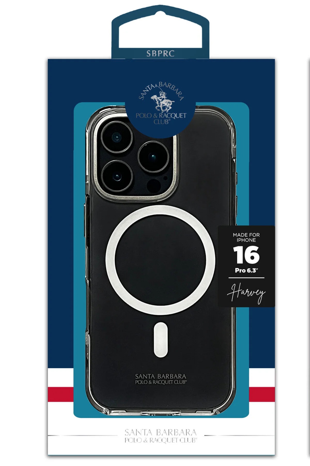 کاور و قاب SBPRC IPHONE 16 PRO MAX سازگار با دوربین فلزی هاروی قفل لبه MAGSAFE جلد سخت شفاف Santa Barbara Polo Racquet Club