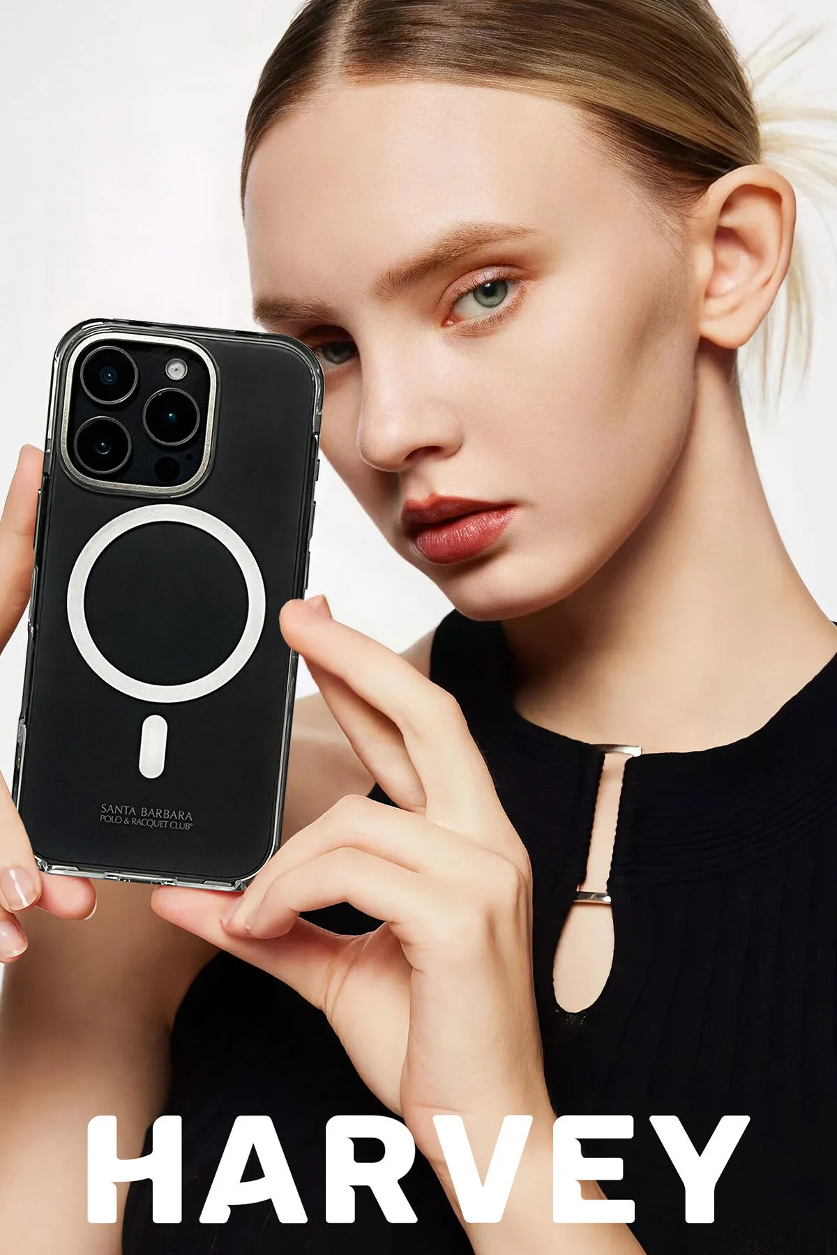 کاور و قاب SBPRC IPHONE 16 PRO MAX سازگار با دوربین فلزی هاروی قفل لبه MAGSAFE جلد سخت شفاف Santa Barbara Polo Racquet Club