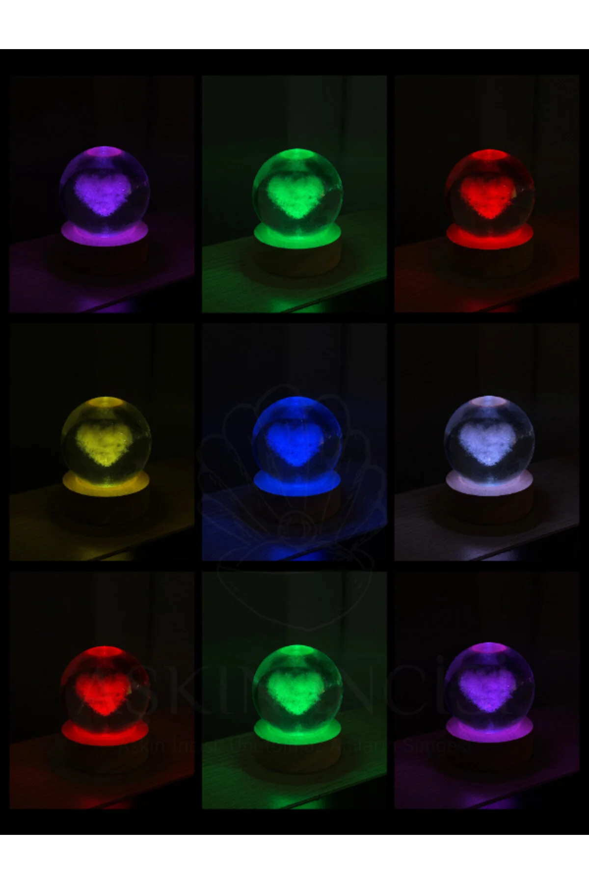 گوی برفی تغییر رنگ RGB LED چراغدار HEART GLASS SNOW GLOBE CRYSTAL PLANET SPHERE هدیه برای عاشق از ترکیه Aşkın İncisi