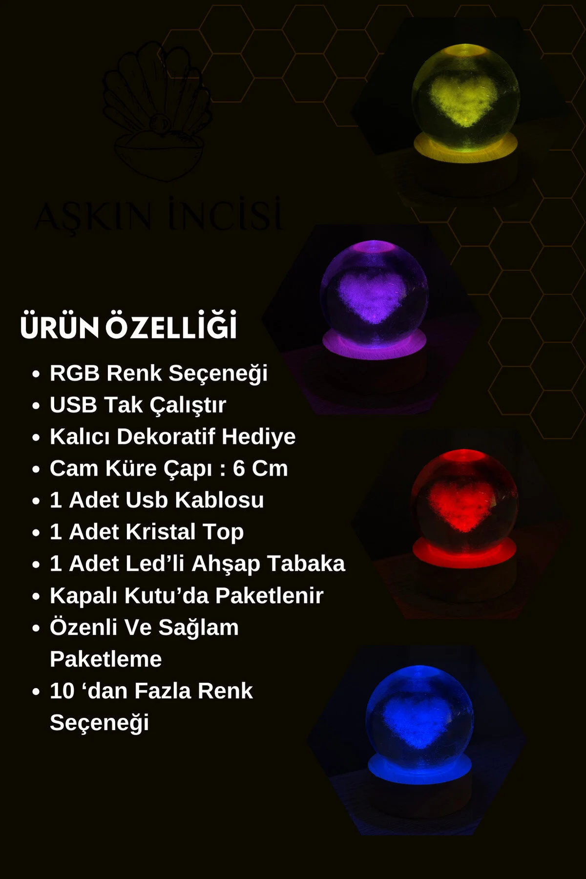 گوی برفی تغییر رنگ RGB LED چراغدار HEART GLASS SNOW GLOBE CRYSTAL PLANET SPHERE هدیه برای عاشق از ترکیه Aşkın İncisi