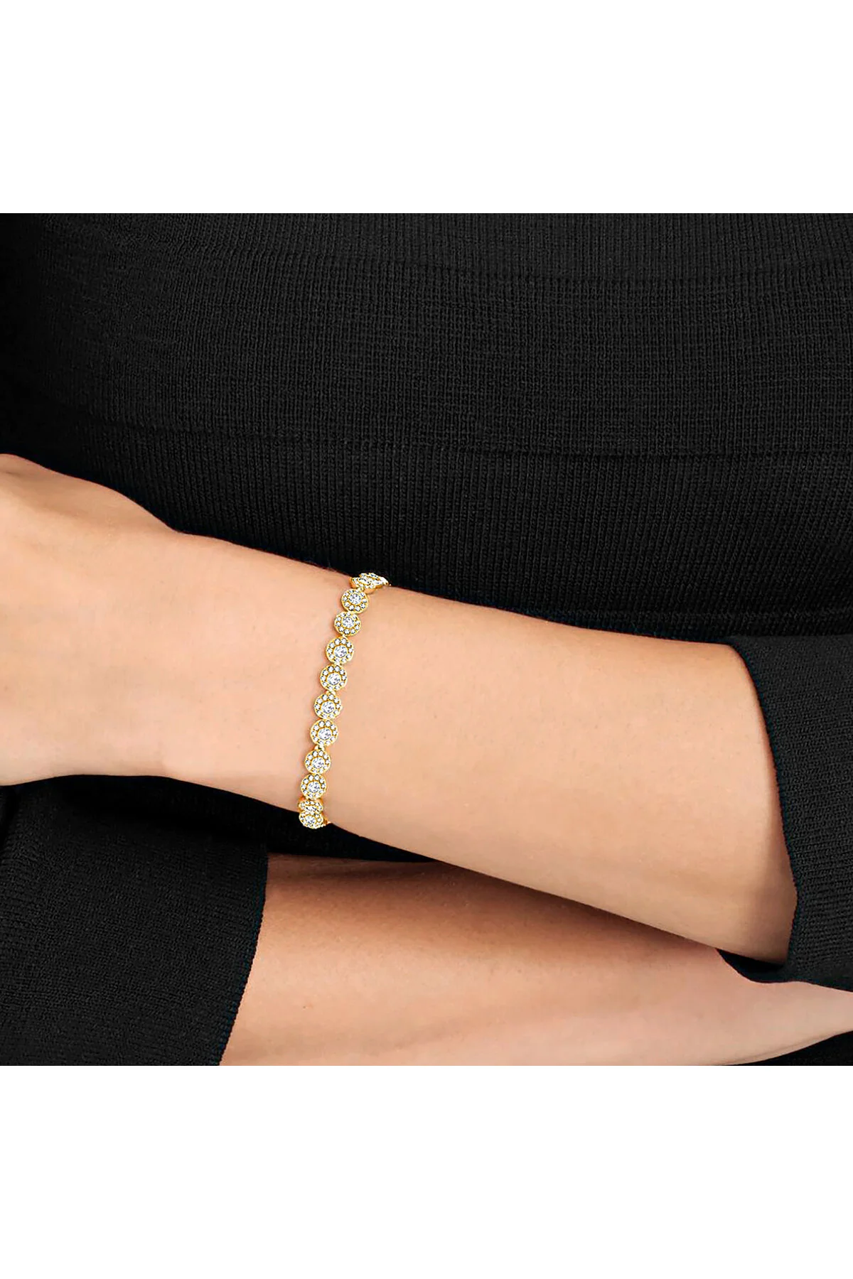 دستبند کریستال UNA ANGELIC برش گرد PAVÉ متوسط سفید روکش طلا Swarovski
