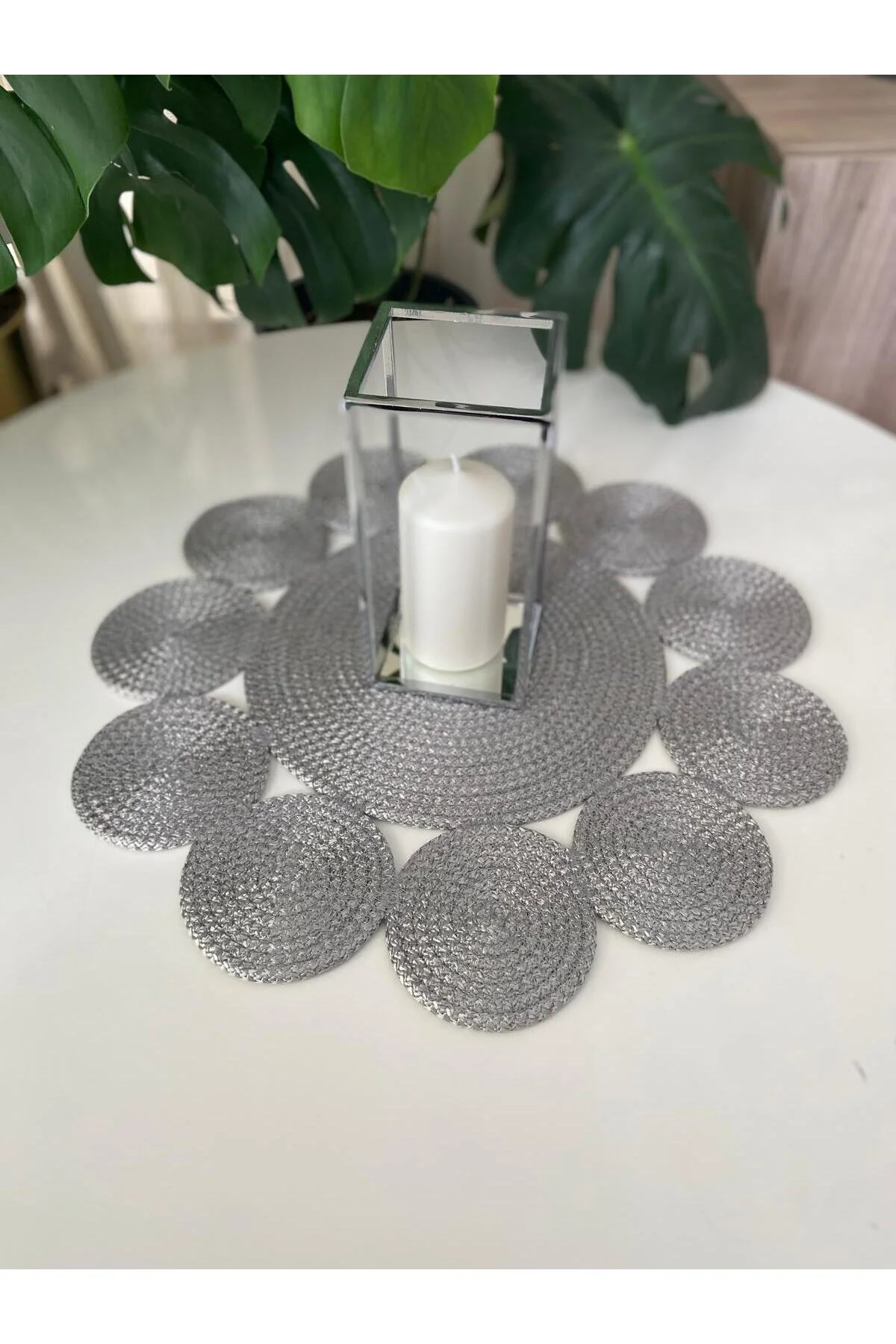 رانر و زیر بشقابی جوت حصیری دونده سفره پلی استر 50X50 Nev Design