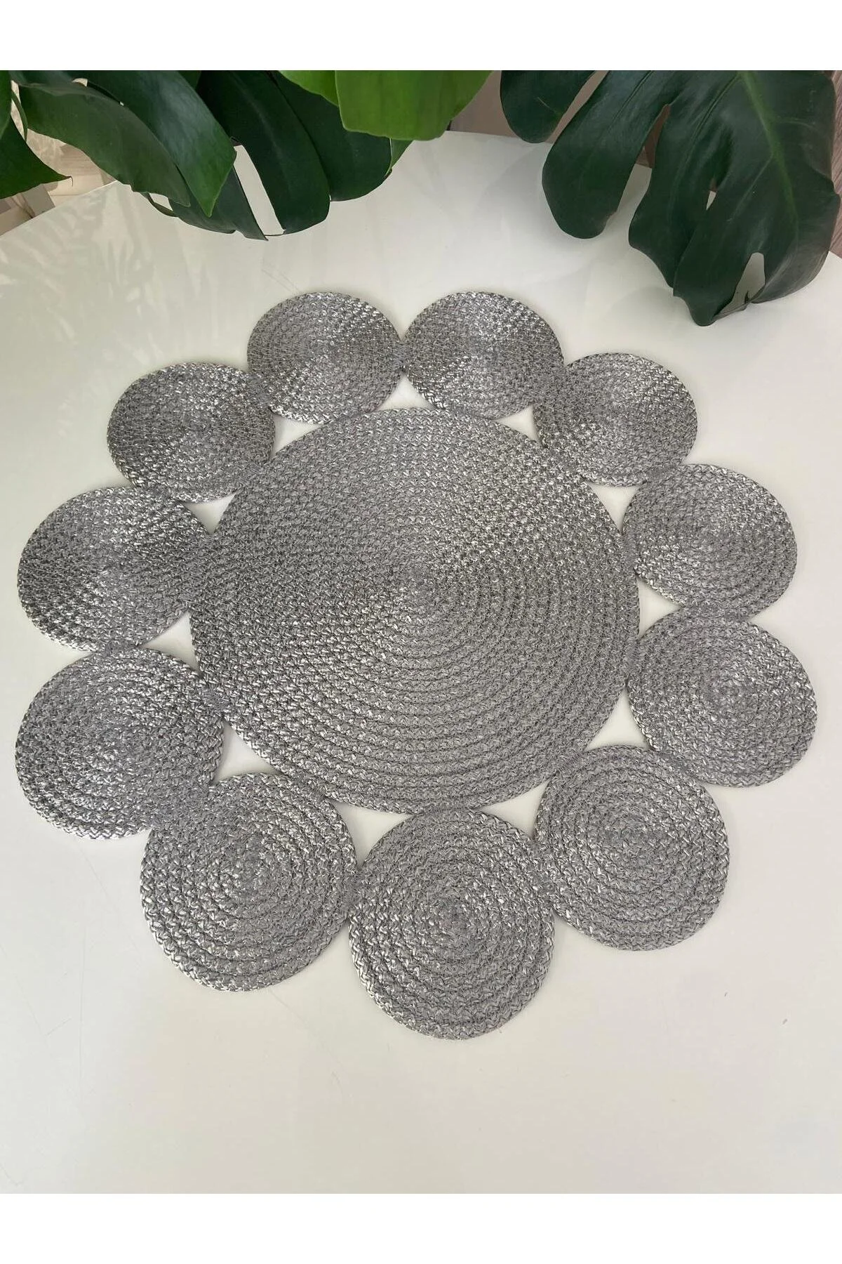 رانر و زیر بشقابی جوت حصیری دونده سفره پلی استر 50X50 Nev Design