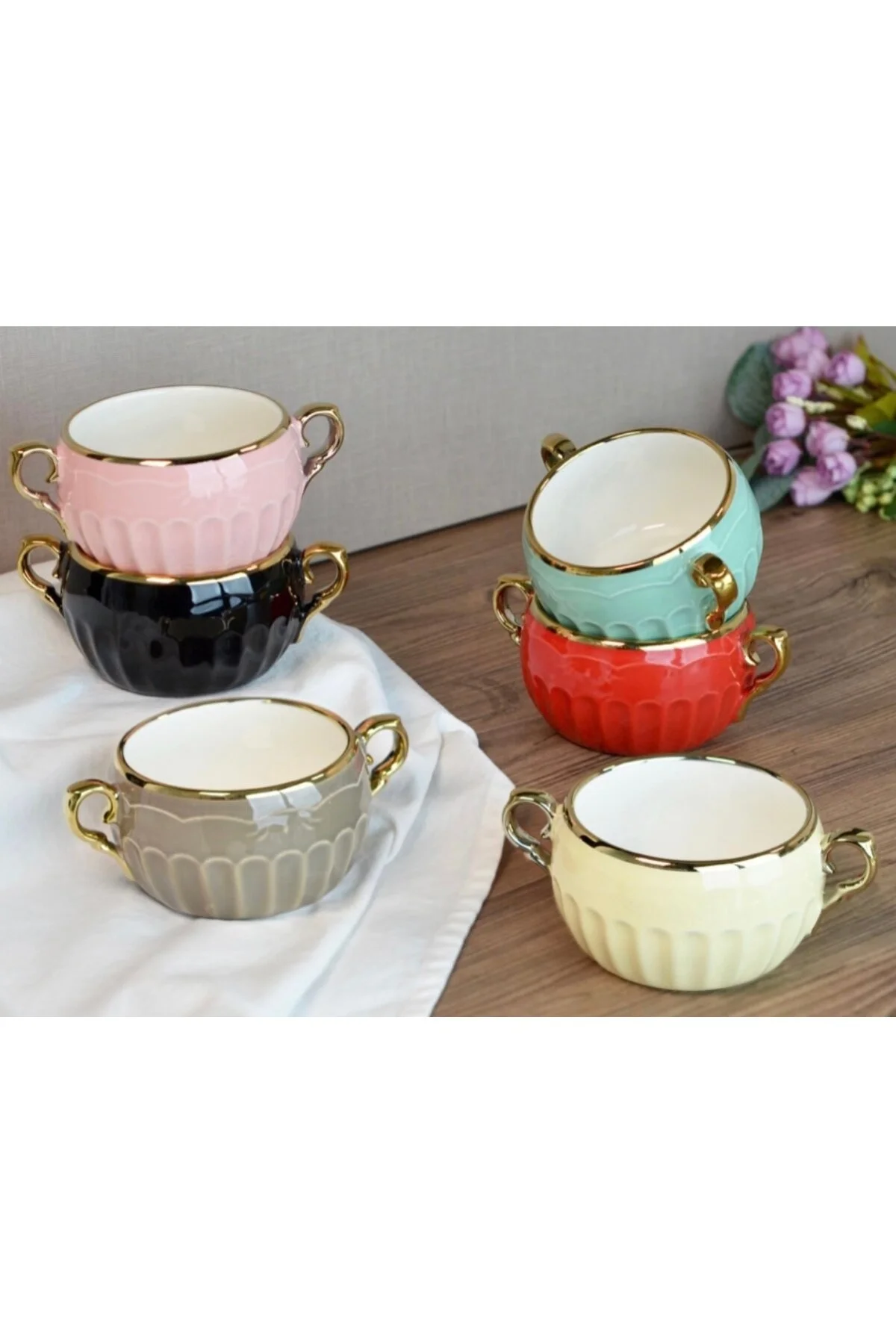 کاسه HOME MADISON PORCELAIN BOWL با 6 دستگیره رنگی Paçi
