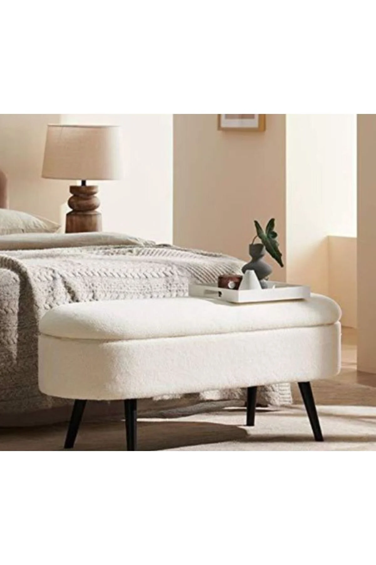 پاف و نیمکت OSLO WELLSOFT BROKEN سفید مشکی PEET PEEEN BENCH با قفسه سینه KOKİ DESİGN