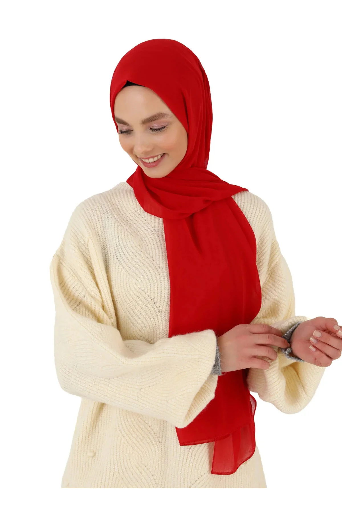 شال زنانه CREPE PREMIUM قرمز اورجینال کاراجا Karaca