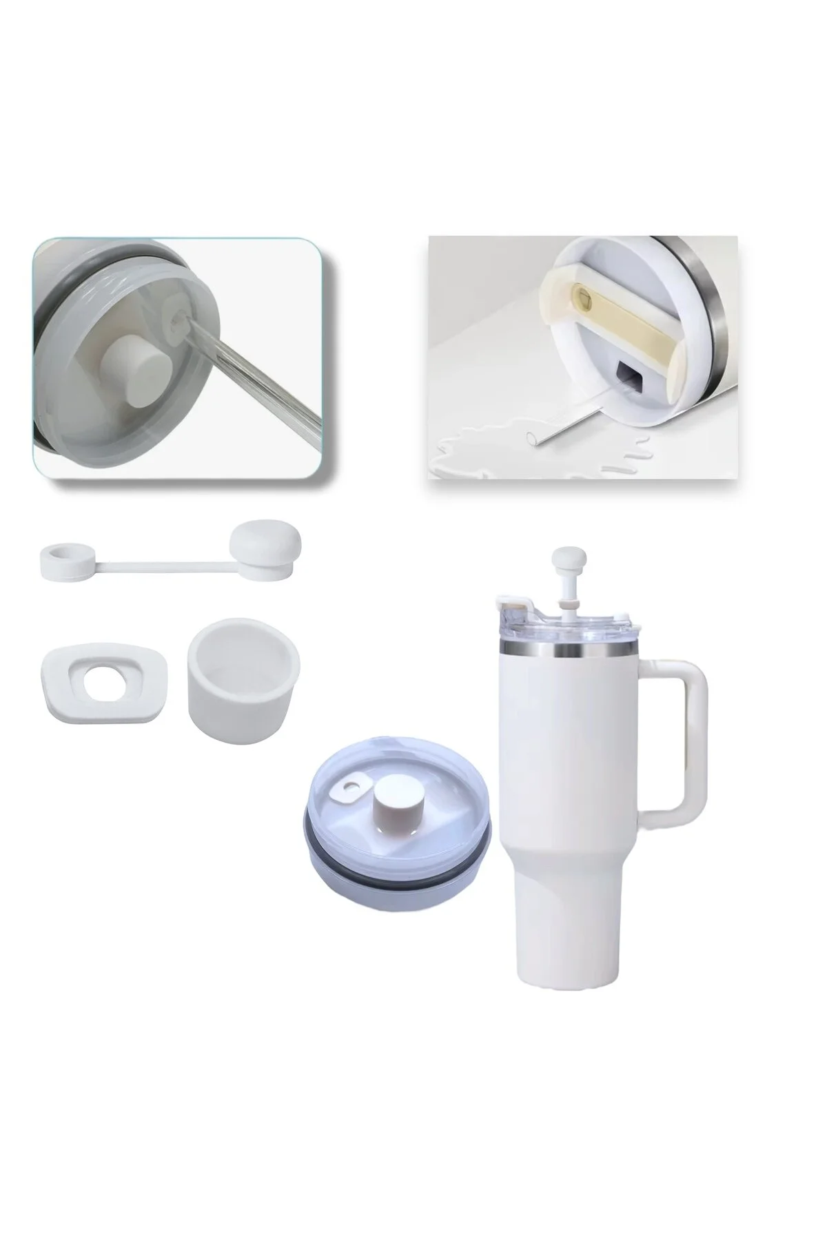 قمقمه کمپ خاموش کننده و نسل جدید PIPETLI THERMOS سازگار با 3 قطعه آب بندی محافظ لوازم جانبی سیلیکون سفید Stanley