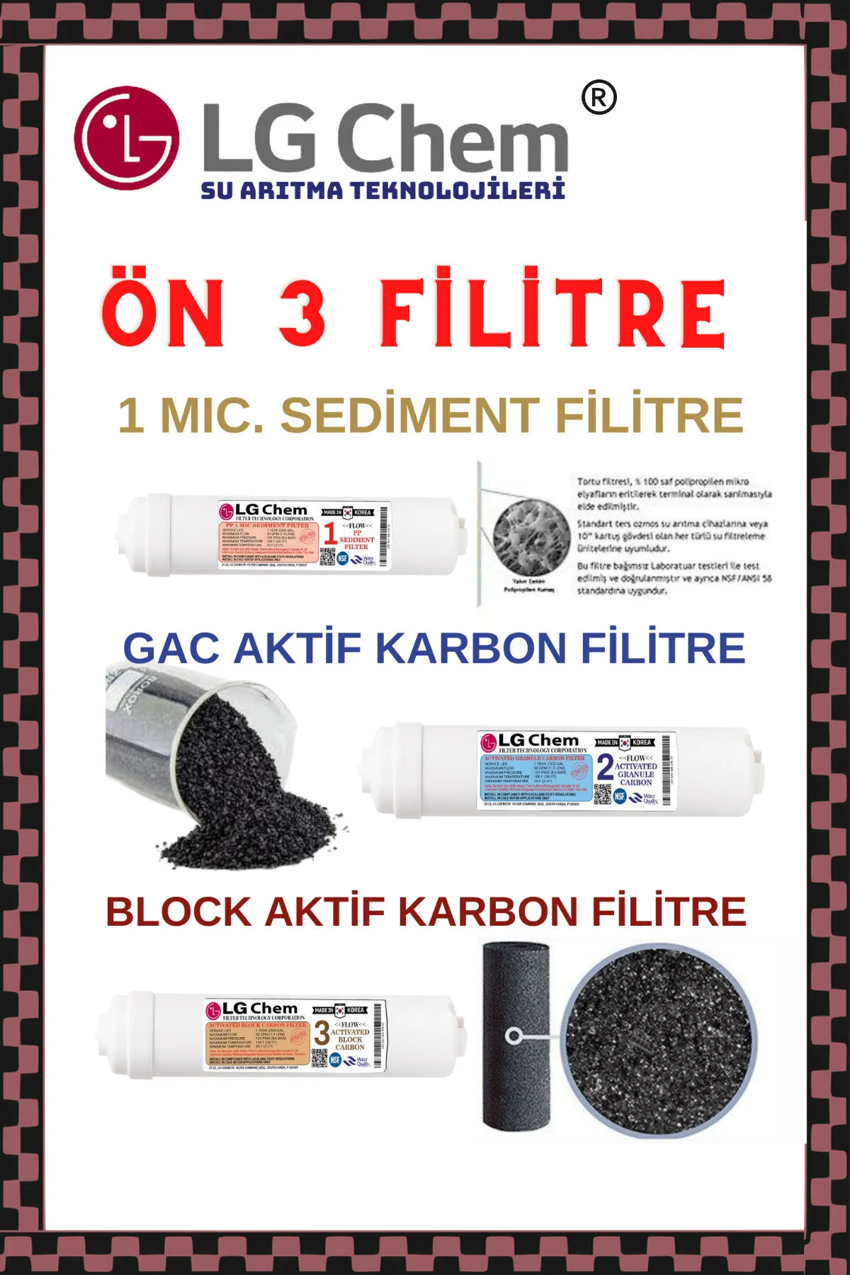 لوازم جانبی تصفیه کننده آب LG CHEM OPEN CASE WATER PURIFICATION DEVICES مجموعه ای از 3 PRE FILTER. ligth gastro