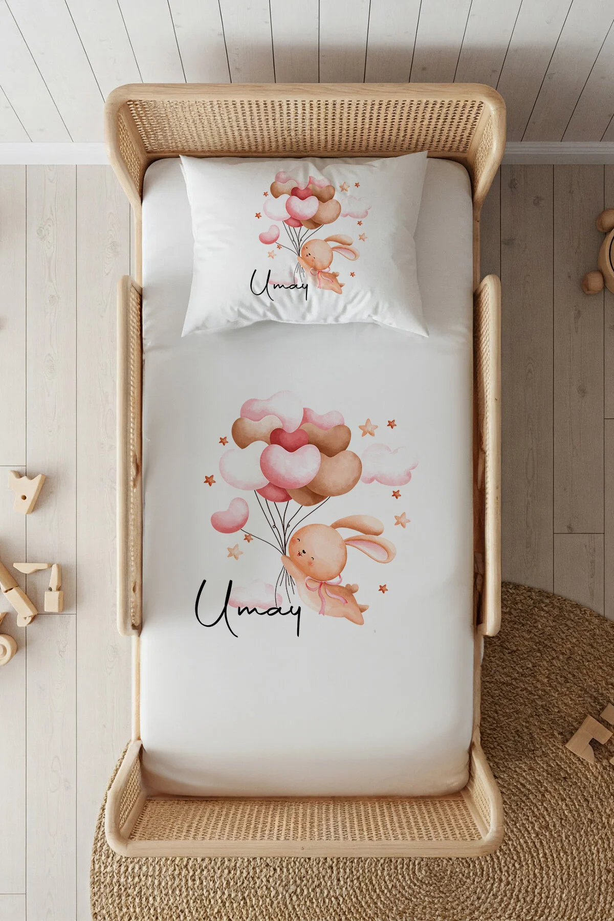 ست ملحفه یک نفره 100 ٪ ساتن پنبه ویژه به نام 100X200 BATTLE BATLE BALLOON RABBIT Lilabio