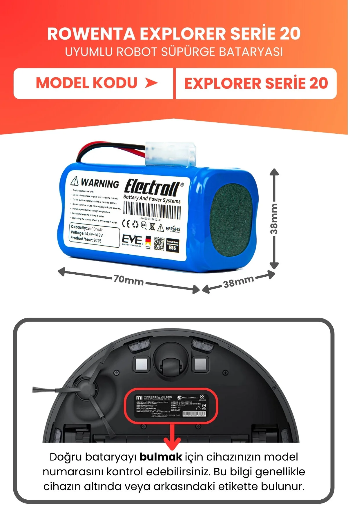 باتری و شارژر سازگار ROWENTA EXPLORER سری 20 ظرفیت بالا ربات جاروبرقی 2600MAH ELECTROLL