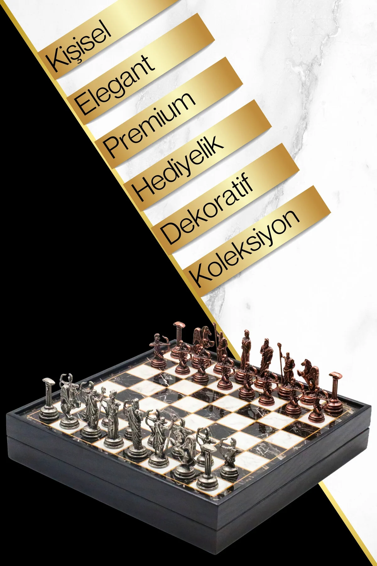 شطرنج مجموعه فلزی برنز هدیه شخصی جعبه | 25 سانتی متر سنگ مرمر الگوی اساطیر رومی اوکو Cooper Chess