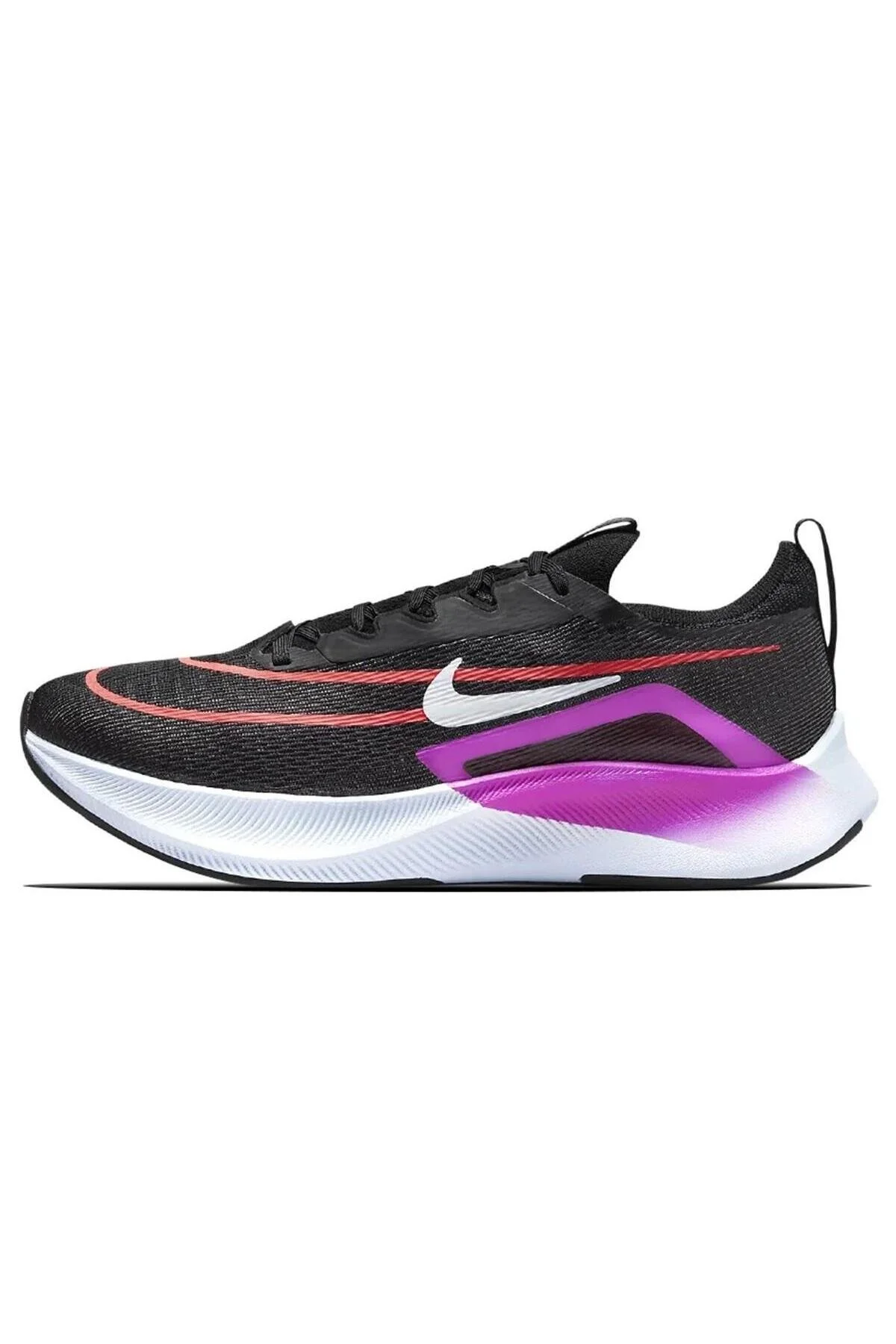 کفش پیاده روی مشکی مردانه و زنانه بزرگنمایی پرواز 4 در حال رانینگ سیاه سفید Nike