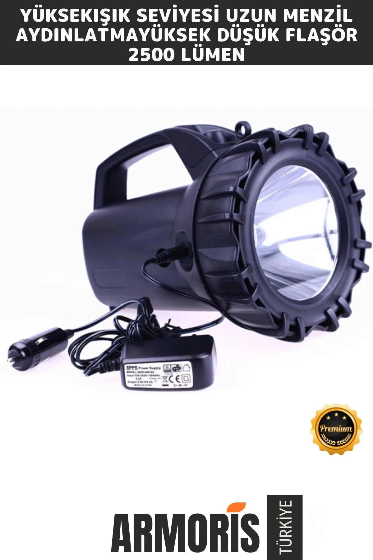 چراغ قوه نسل جدید 2500 لومن 3 حالت 600 متر دامنه قدرت نورپردازی سفید LED 50 W BIG LANTERN Armoris