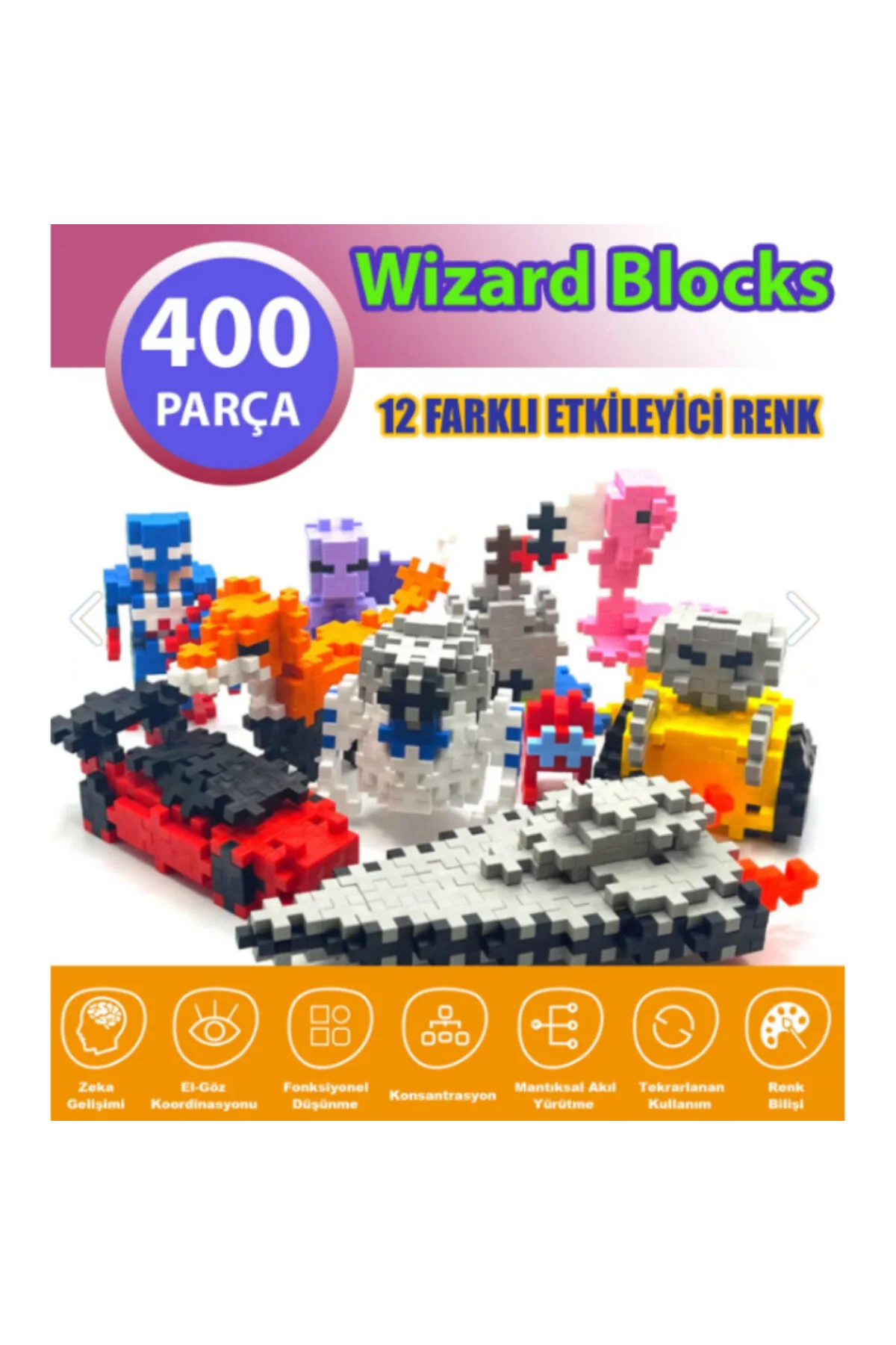 لگو و اسباب بازی های ساخت محور آموزشی مجموعه ساز ساختمان WIZARD BLOCK BLOCKLAND 400 PIECES PIXEL CREATIVE DESIGN از ترکیه OKFİS