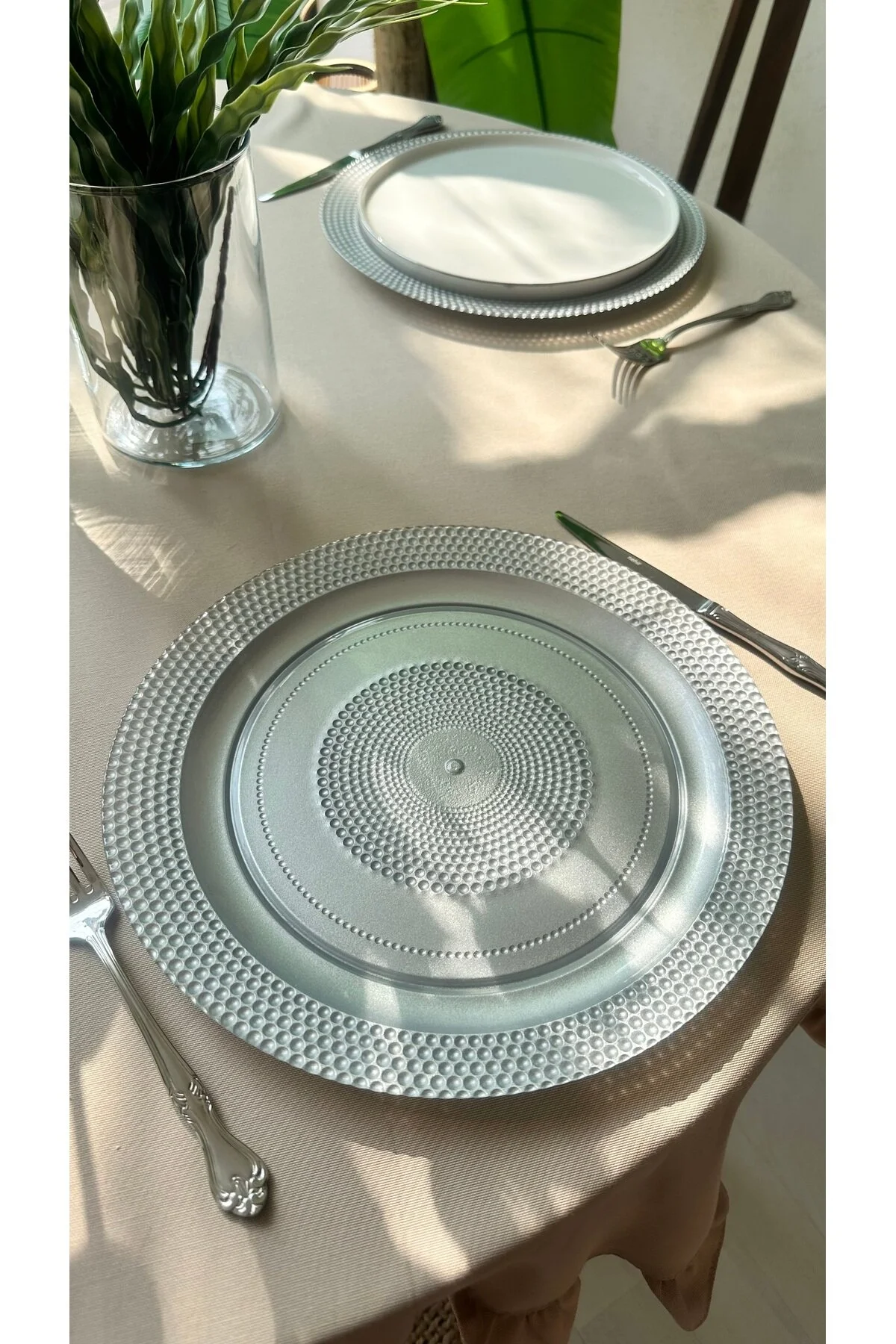 رانر و زیر بشقابی 6 نام SUPLA شیشه ای دور نقره Decamor home