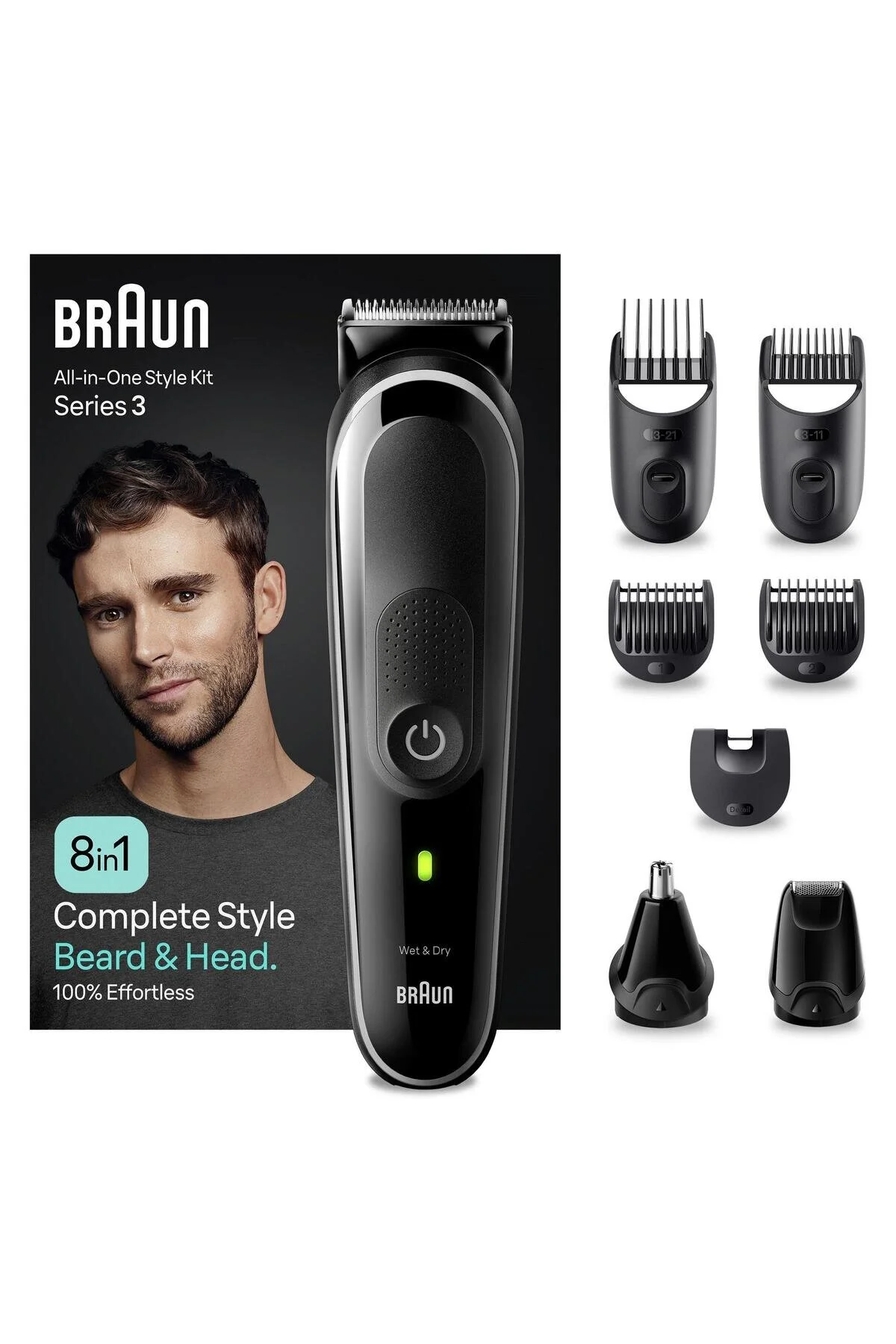 ست اصلاح و مراقبت ۸ کاره Braun Series 3 MGK3440، کیت کامل مردانه برای اصلاح صورت، بینی، گوش و مو Braun