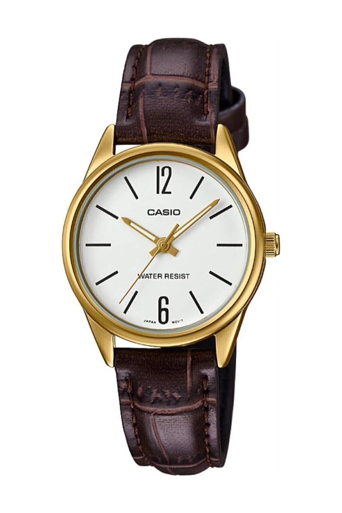 ساعت مچی زنانه با ضمانت بند قهوه ای رنگ زرد کاور تمام استیل Casio