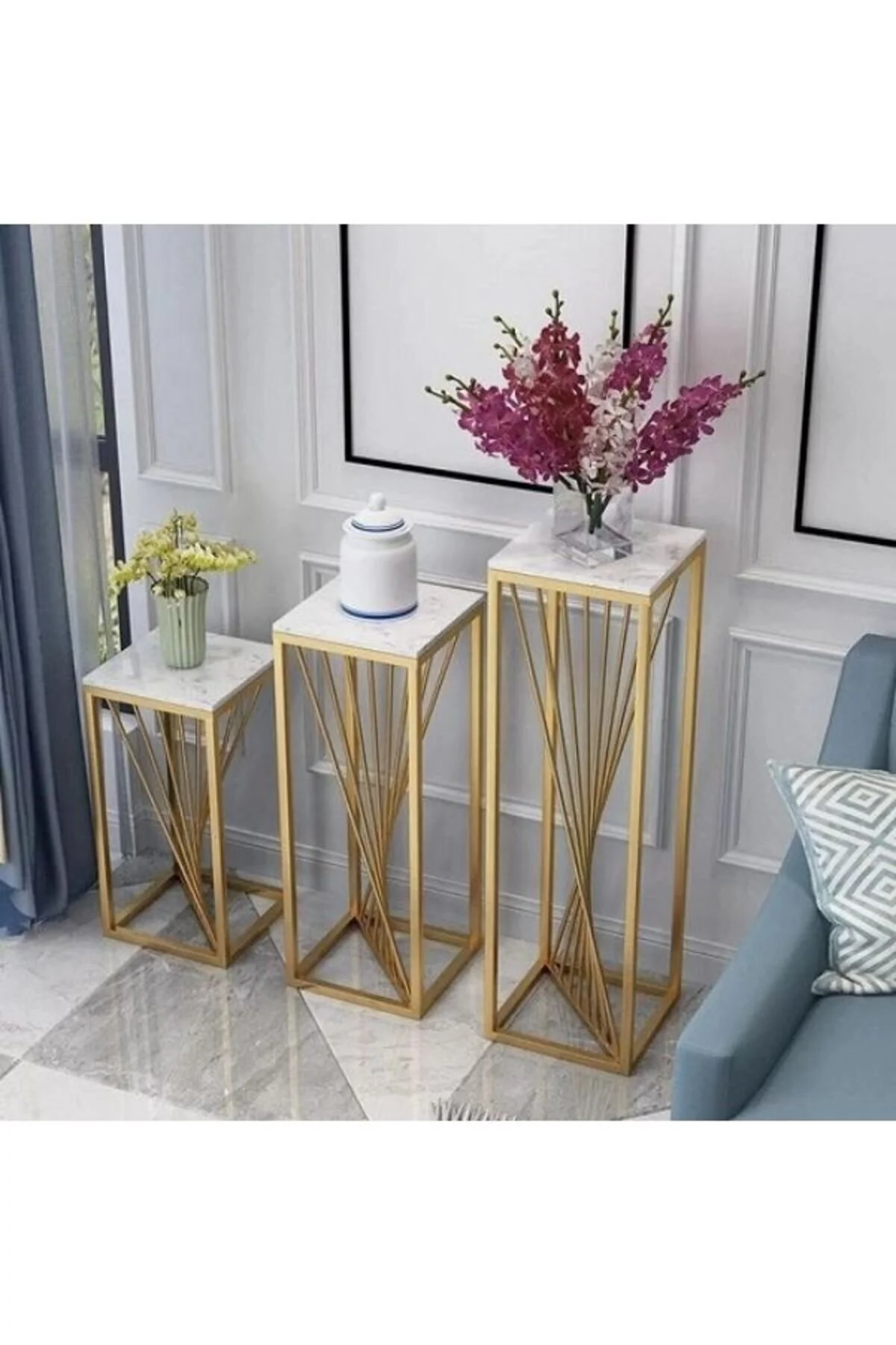 پایه گلدان BELI METAL GOLD TRIPLE SET FLOWER و POTTISH Doffo