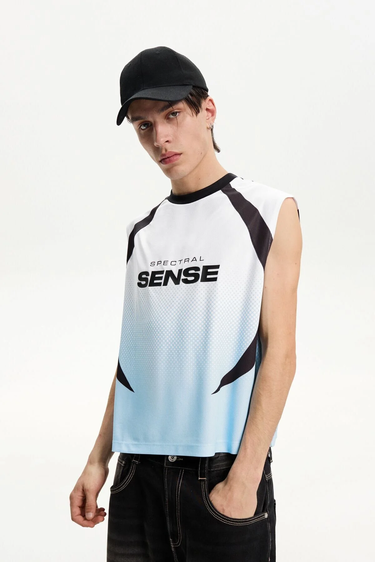 تی شرت آبی مردانه ورزشی بدون آستین Bershka