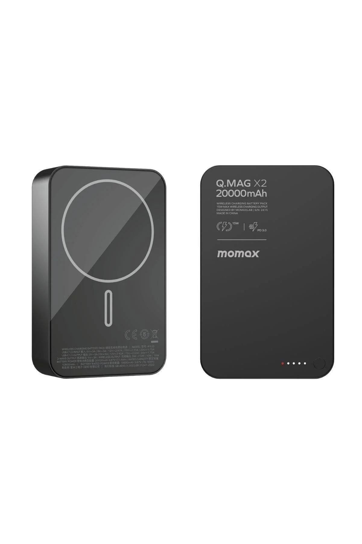 پاوربانک بسته باتری بی سیم Q.MAG X2 35W 20000MAH مشکی با قابلیت شارژ مک بوک اورجینال Momax