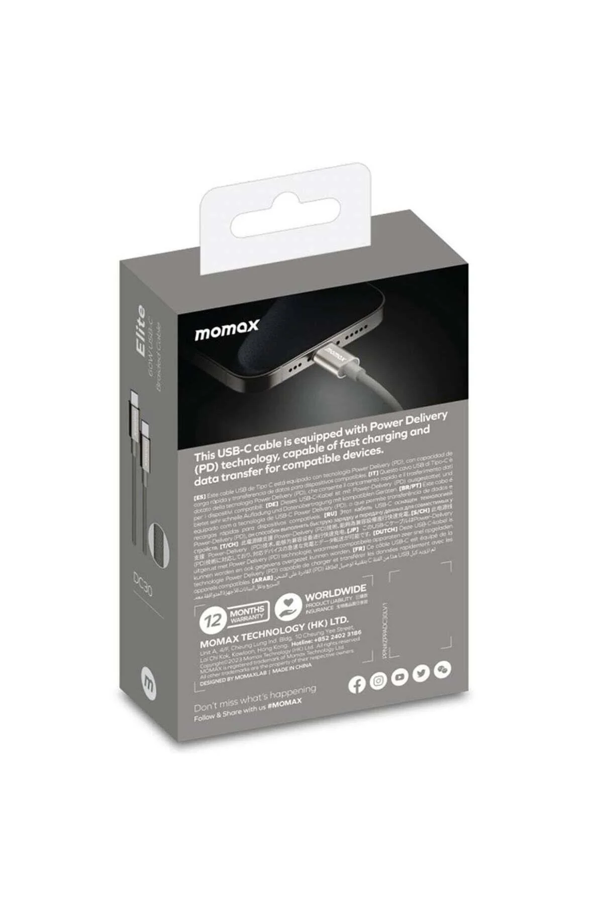 کابل شارژ ELITE 60W USB C 1.5 متر تیتانیوم Momax