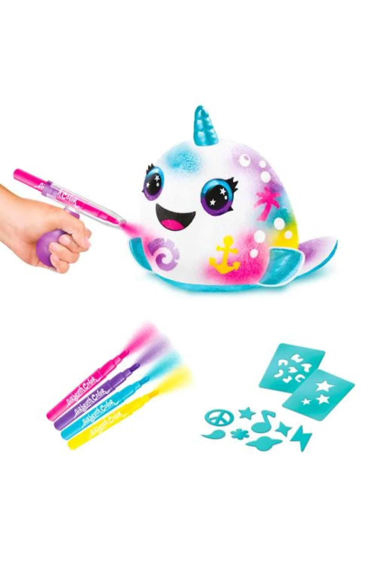 اسباب بازی های پشمی سطل رنگ ایربراش مخملی سورپرایز SQUISHY NARWHAL Mega