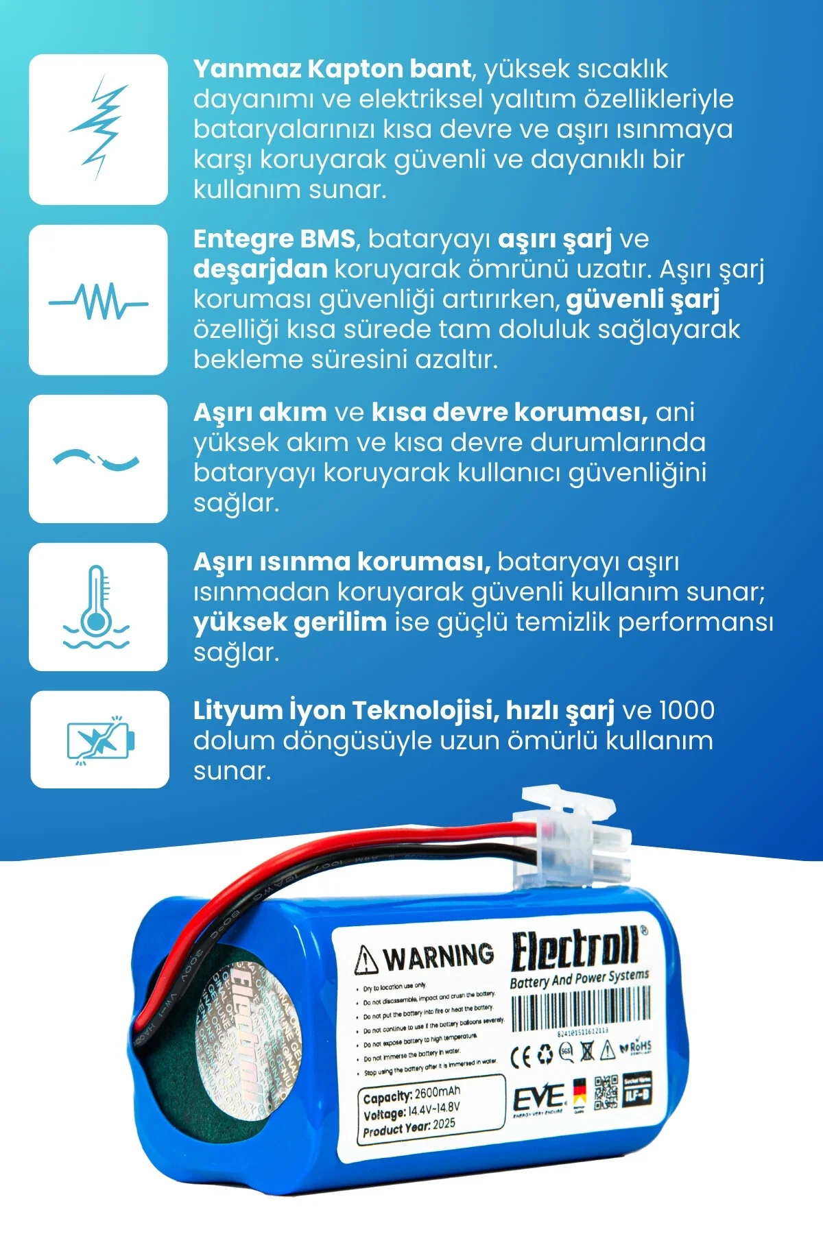 باتری و شارژر جایگزینی جاروبرقی ربات 2600MAH سازگار با ILIFE A9 ظرفیت اصلی ELECTROLL