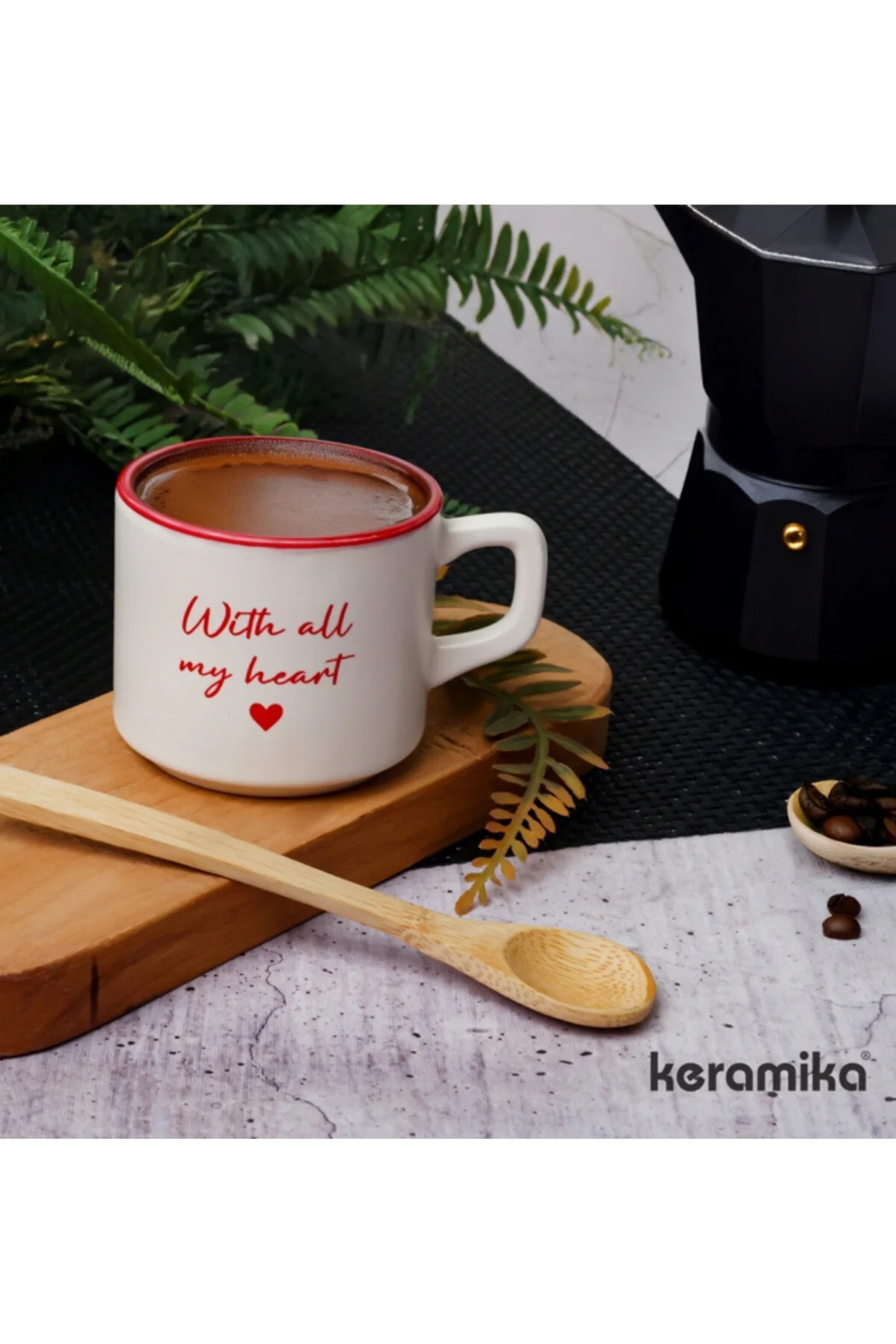 فنجان چای قابل پشته 8 سانتی متر در داخل 2 قطعه قرمز Keramika