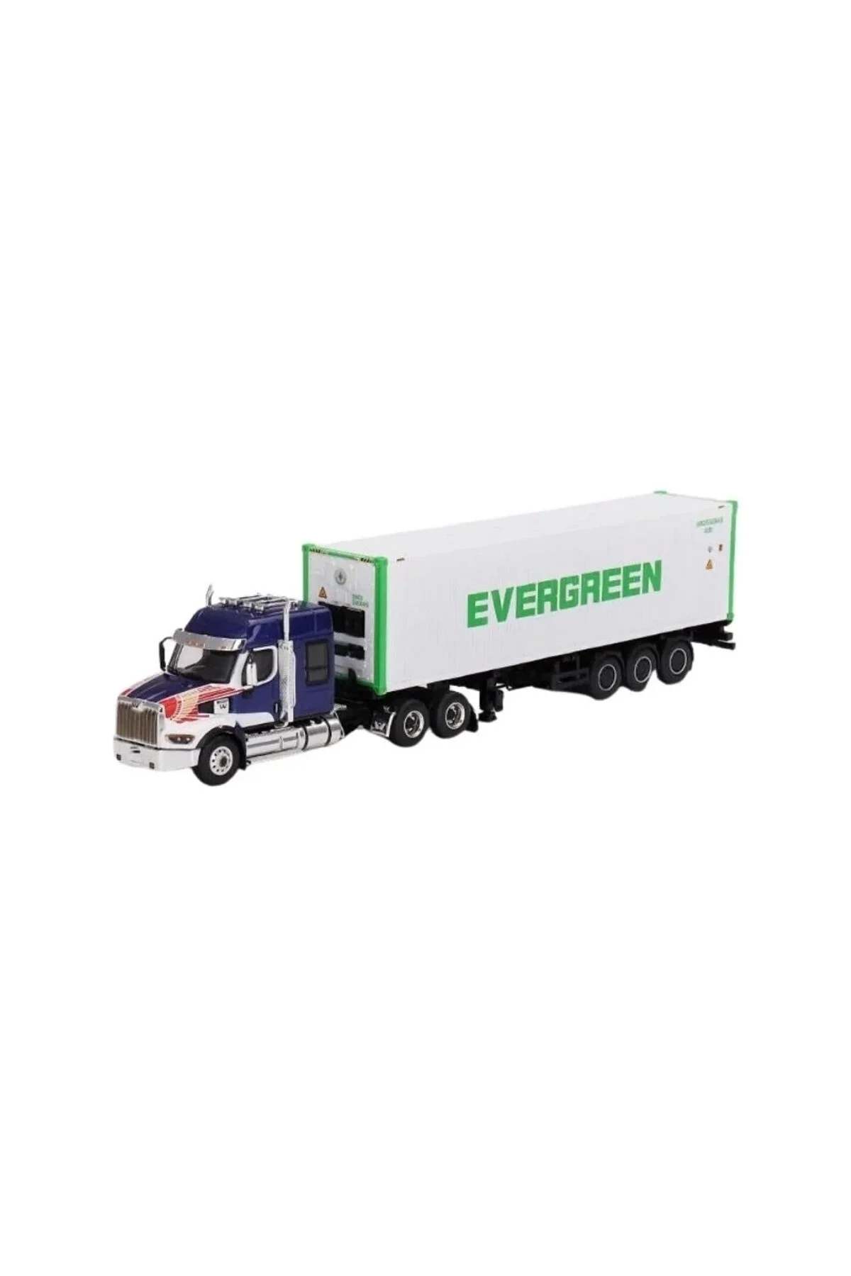 مدل خودرو 597 WESTERN STAR 49X BLUE W 40 'REEFER CONTAINER EVERGREEN mini gt