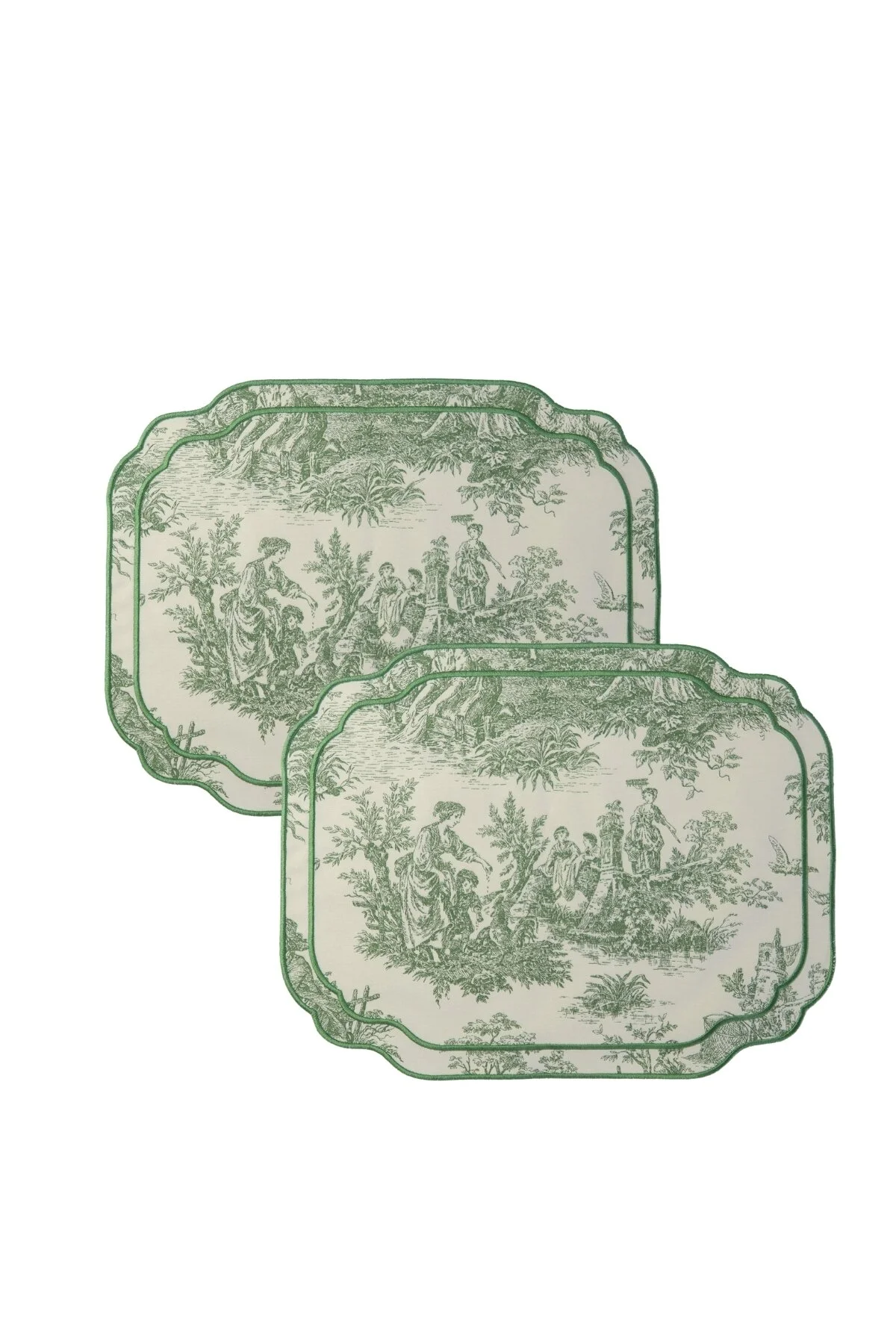 رانر و زیر بشقابی GREEN سفید VINTAGE EXTOIDERED SERVICE 2 قطعه دوزی شده Beige &amp; Stone