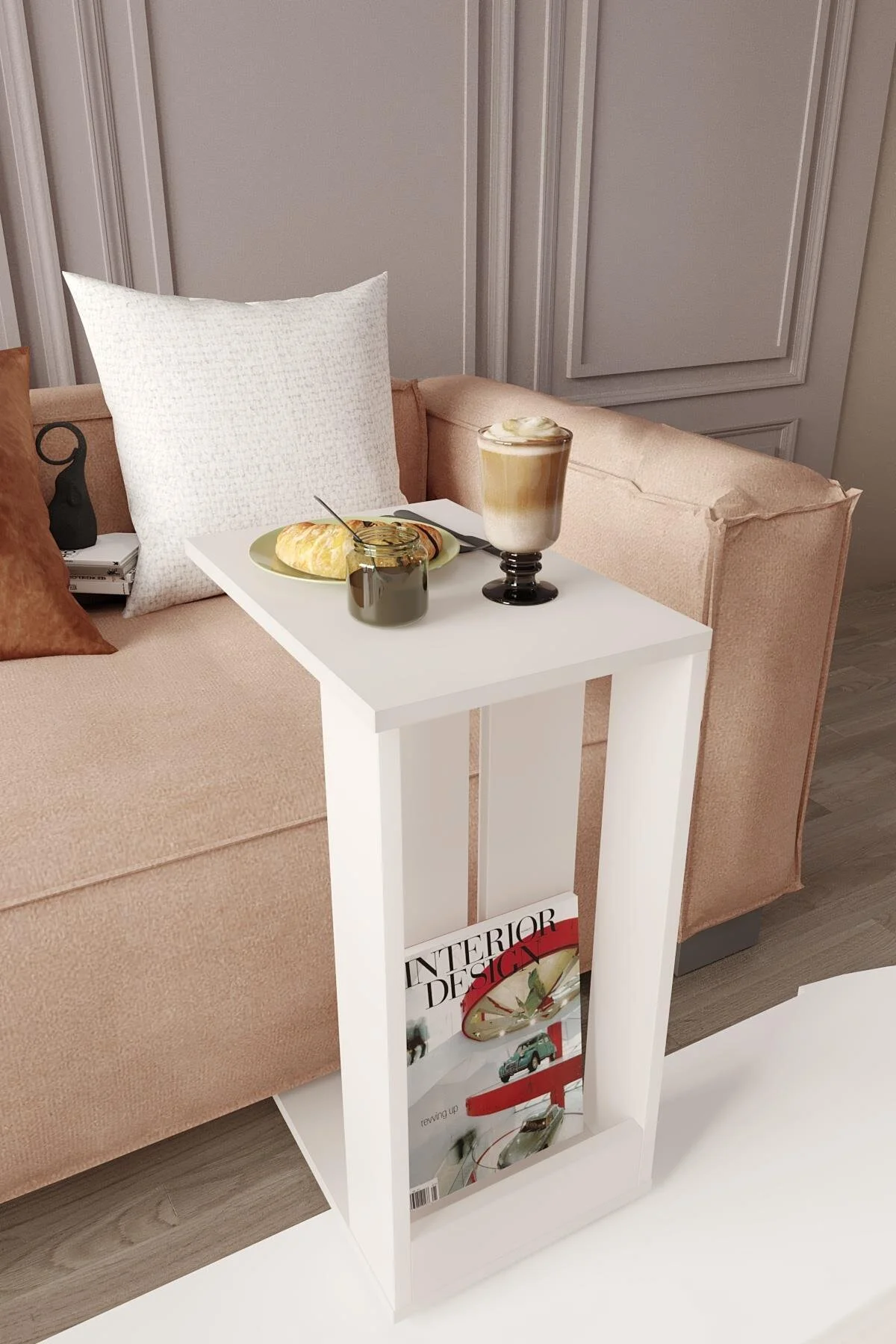 میز بغل مبلی MDF مربع قهوه ذرت چرخ سمت سیاه صندلی و همچنین سرویس لپ تاپ زیگ woodaria