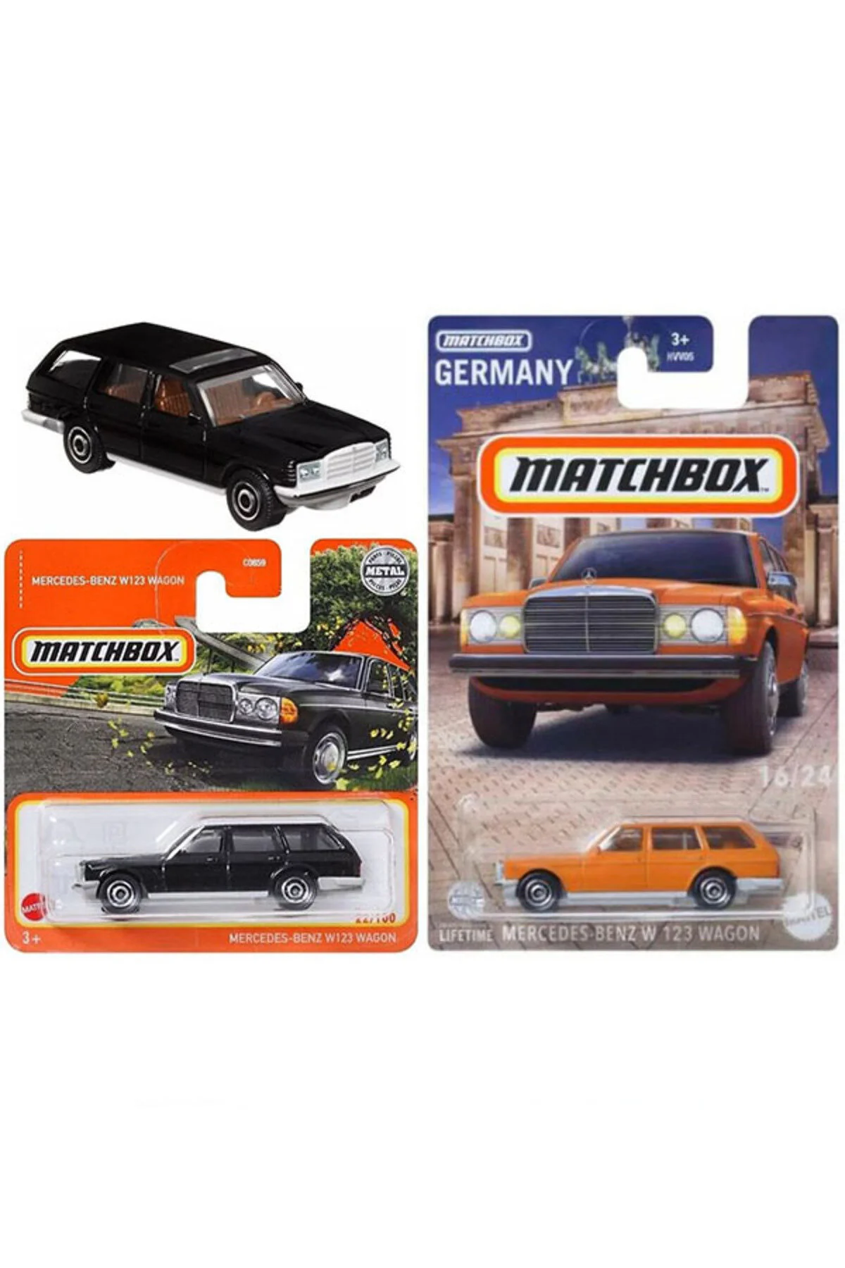 ماشین اسباب بازی MATCHBOX 2 VEHICLE MERCEDES BENZ W123 WAGON SET مشکی و نارنجی 1 64 از ترکیه HOT WHEELS