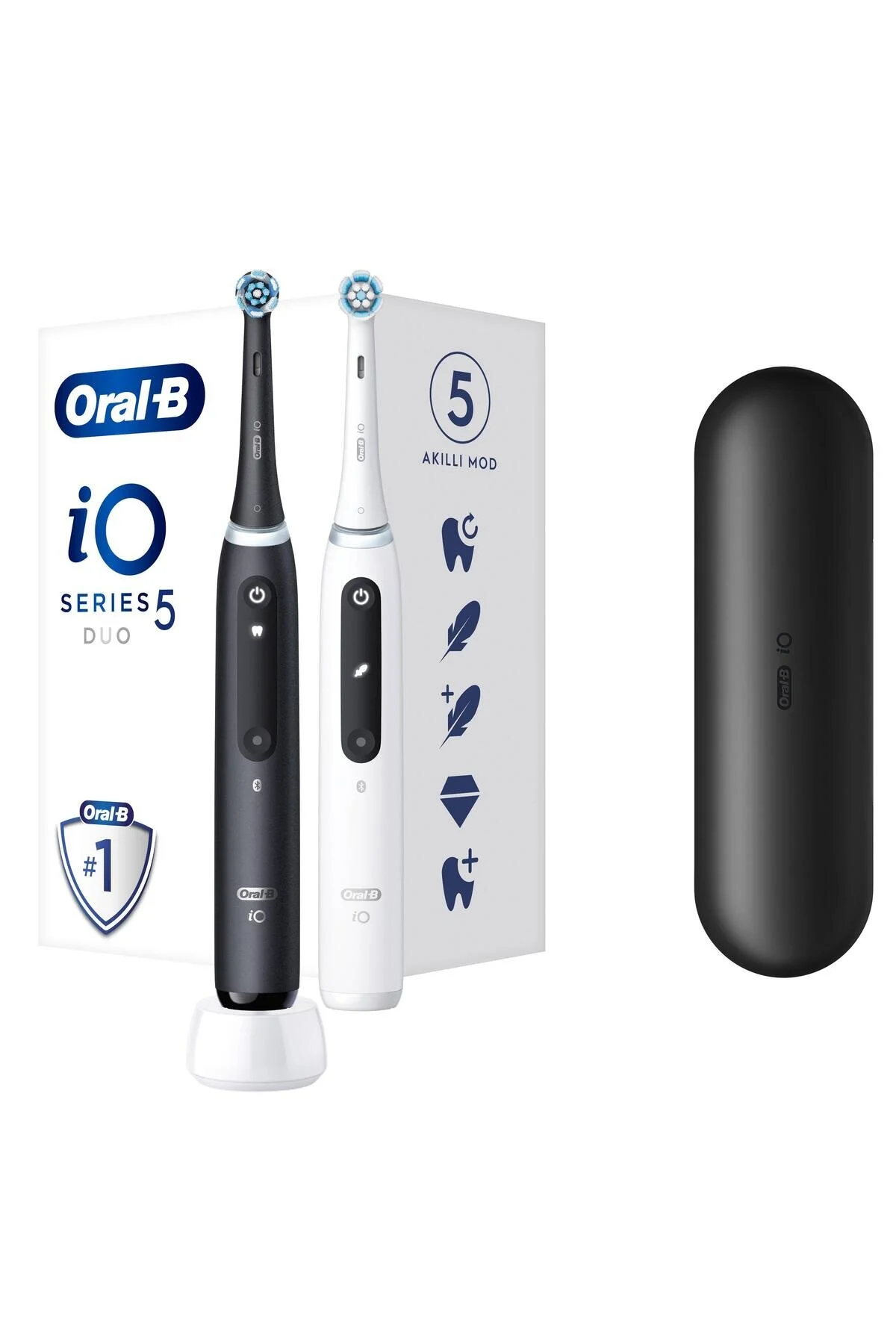 مسواک شارژی ̇O 5 مجموعه قابل شارژ از 2 مات سیاه سفید اورال بی Oral-B