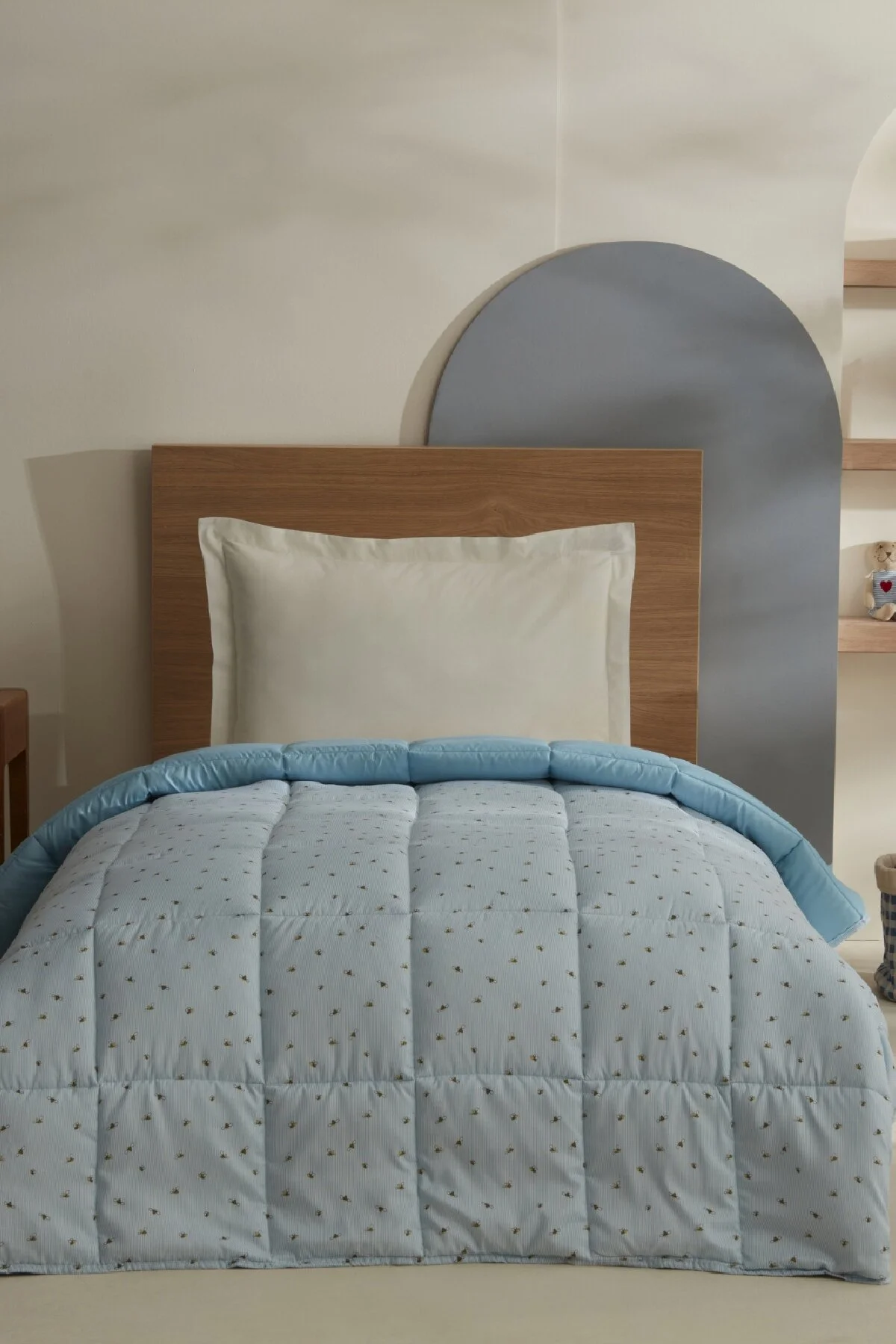 لحاف یک نفره آبی چاپی تک قسمت جوان Karaca Home