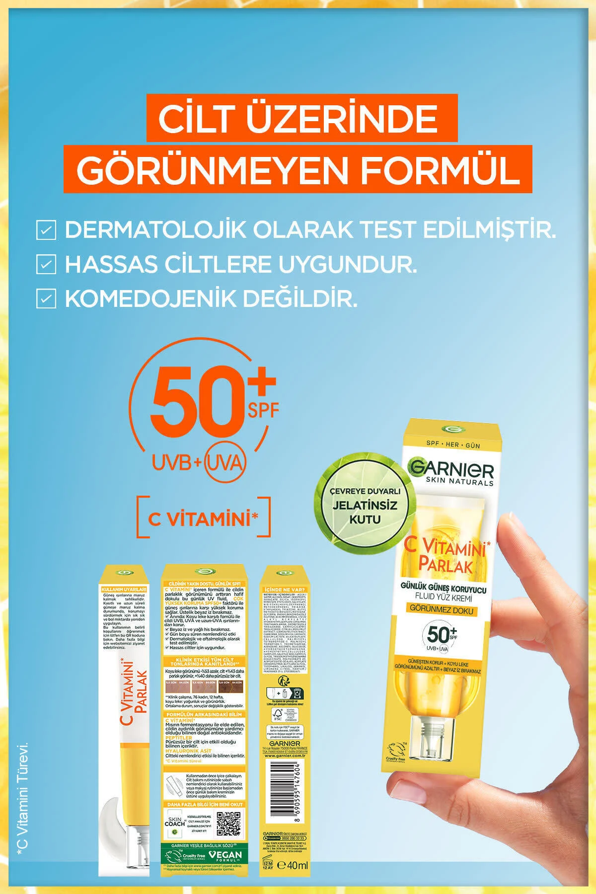 Garnier ضد آفتاب روزانه حفاظت شده از UV با بافت نامرئی حاوی ویتامین C SPF50 40 میلی لیتر