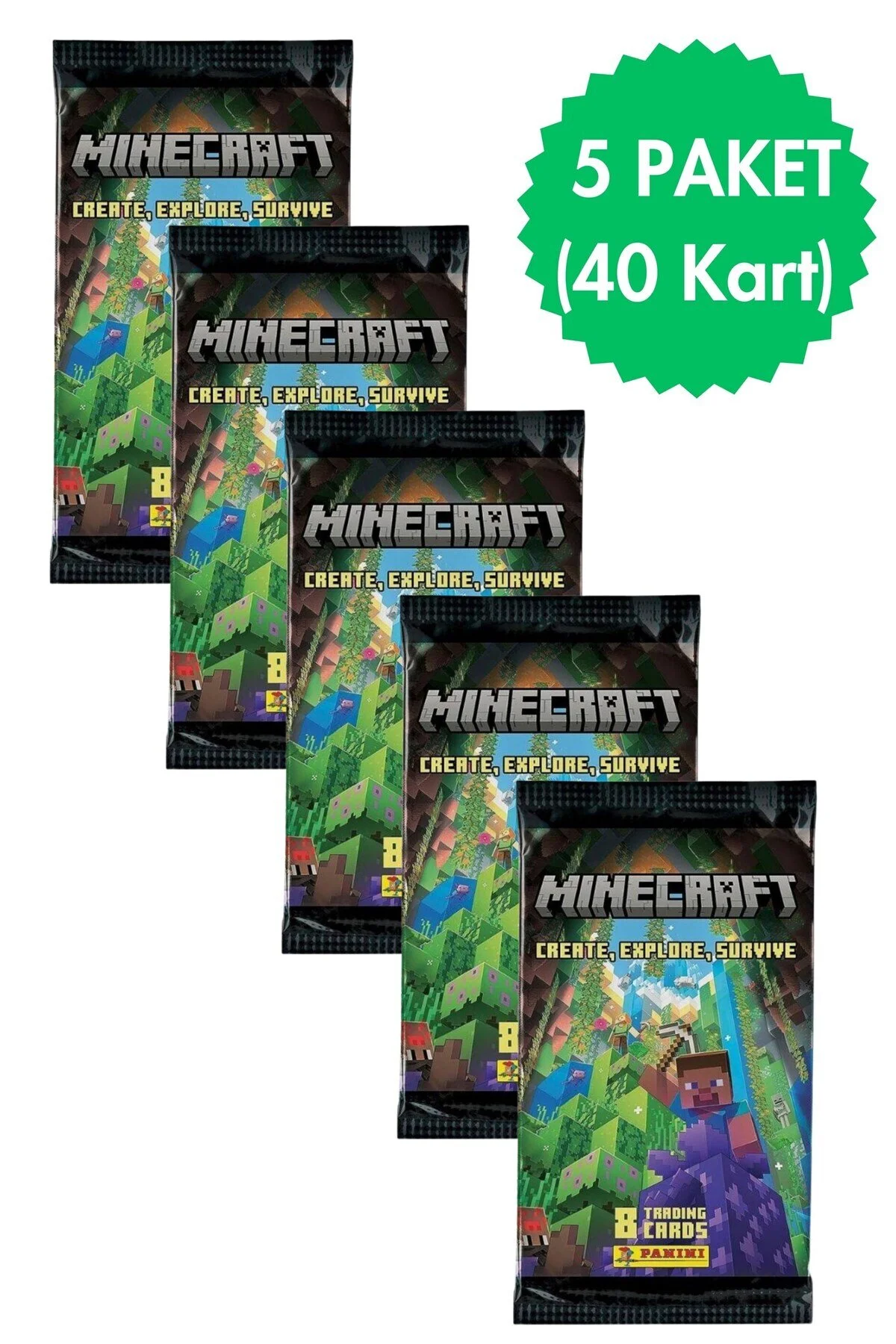 اسباب بازی های آموزشی کارت معاملاتی مجموعه MINECRAFT دارای مجوز PANINI 8X 5 Toyika