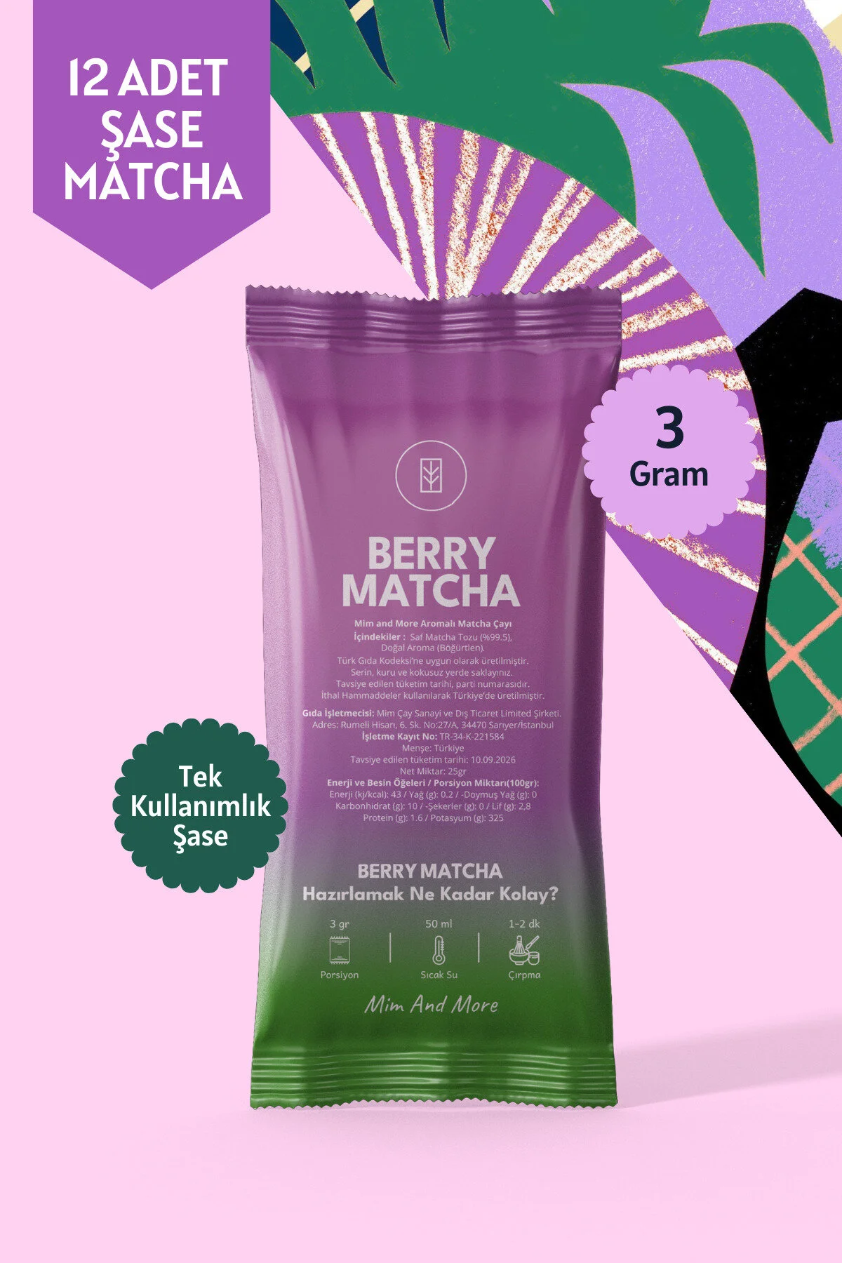 سایر دمنوش های گیاهی BERRY MATCHA SINGLE CHASSIS بسته ویژه 12 روزه 12X3 GR Mim and More