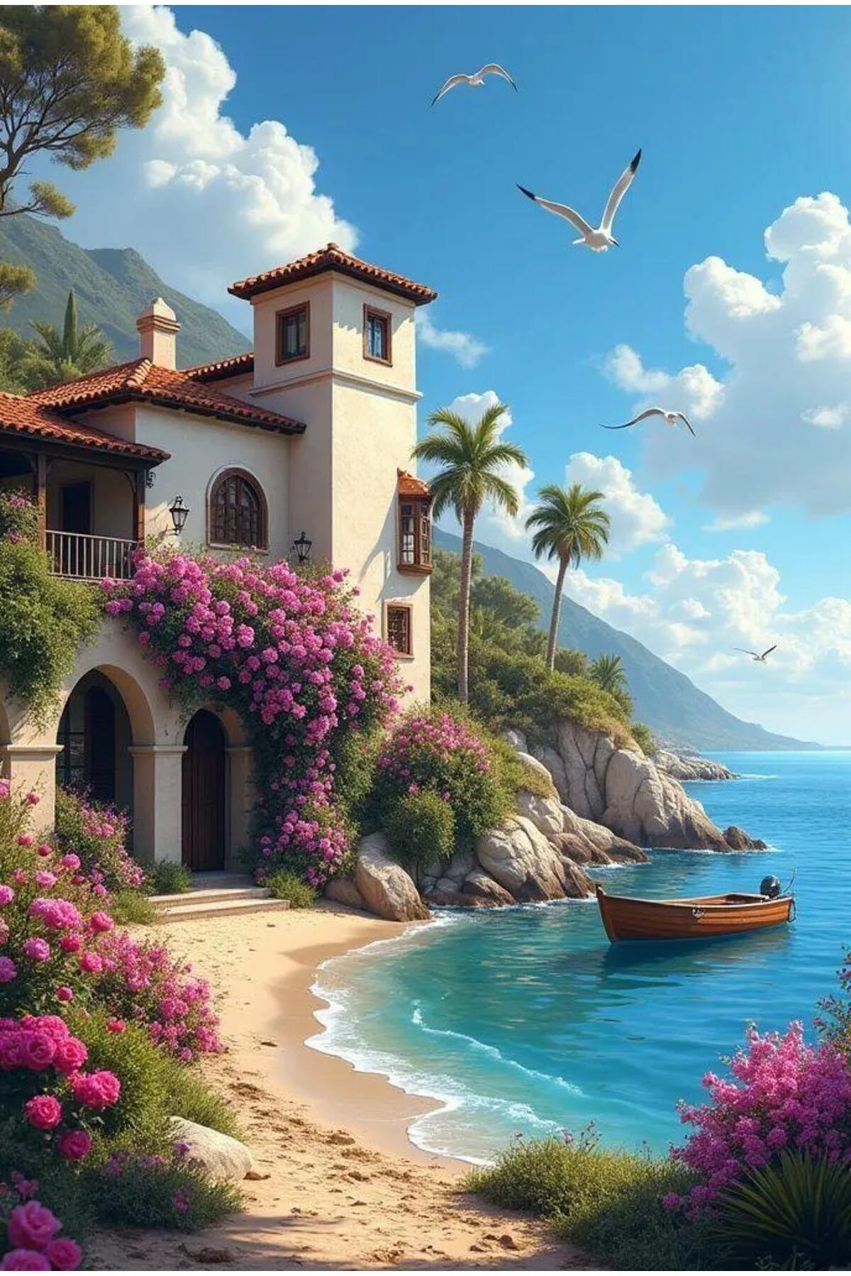 پازل سه بعدی خانه با نمای نقاشی معرق الماس PIXART ART 40X60 pixartsanat