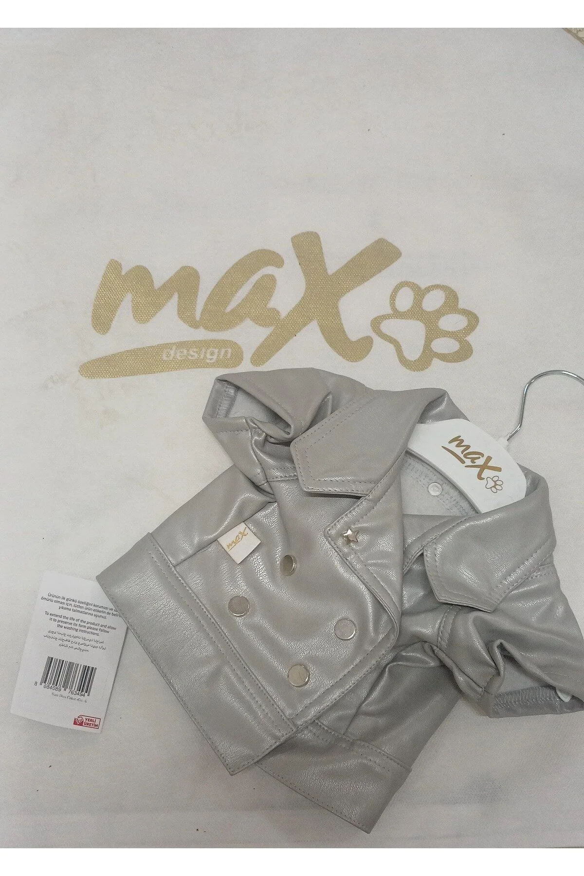 لباس سگ کت چرم خاکستری اورجینال MAX DESİGN