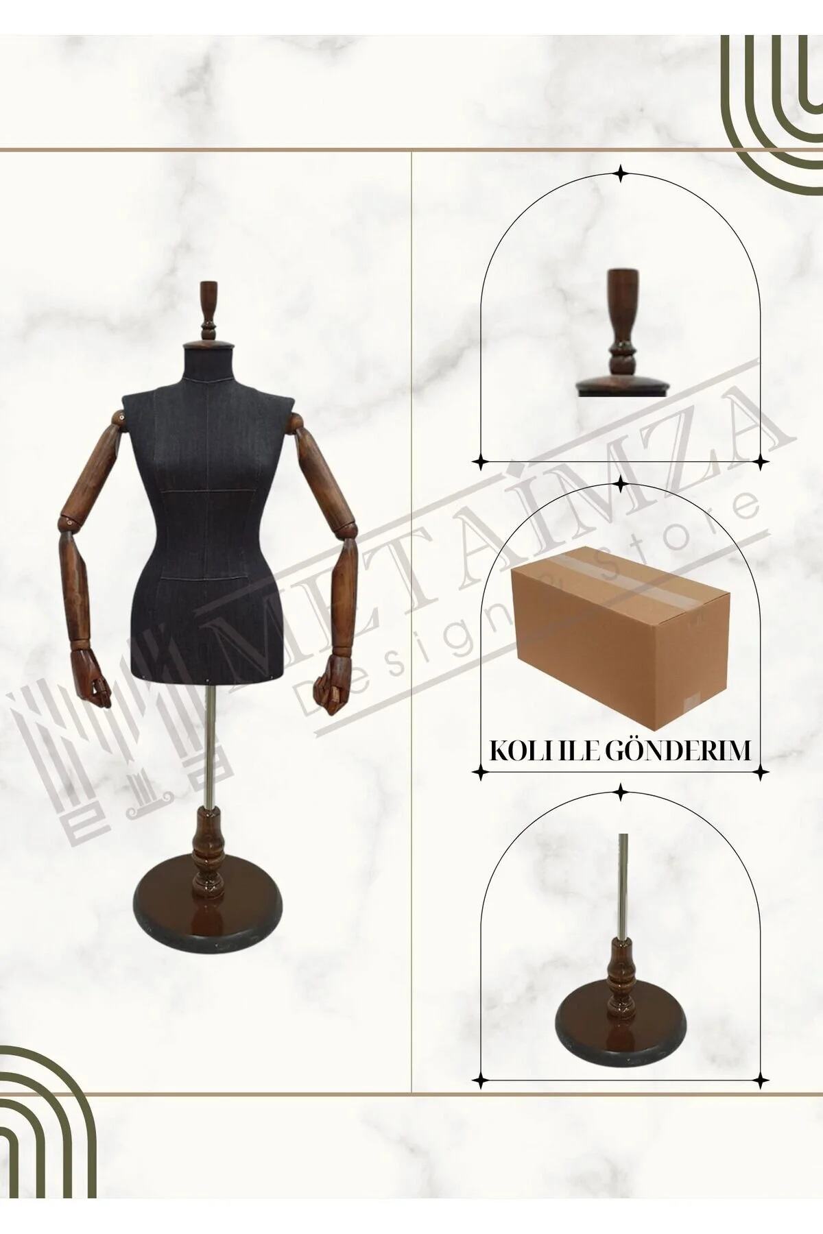 فیگور دسته چوبی خیاط پلاستیکی پای گرد کوتاه پارچه جیر Metaimza Design Store