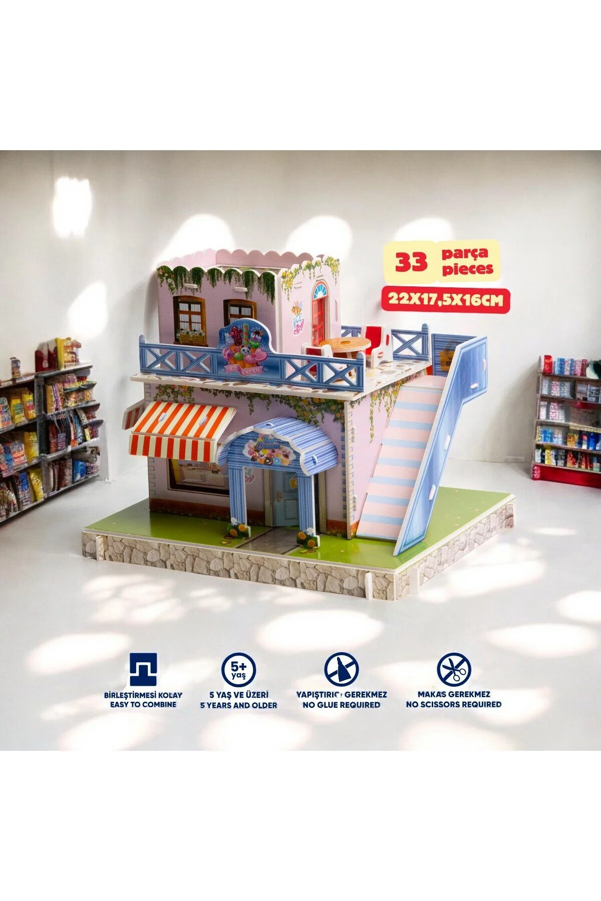 پازل سه بعدی اره منبت کاری مویی کاغذی بستنی فروشی 3 tugce shopping