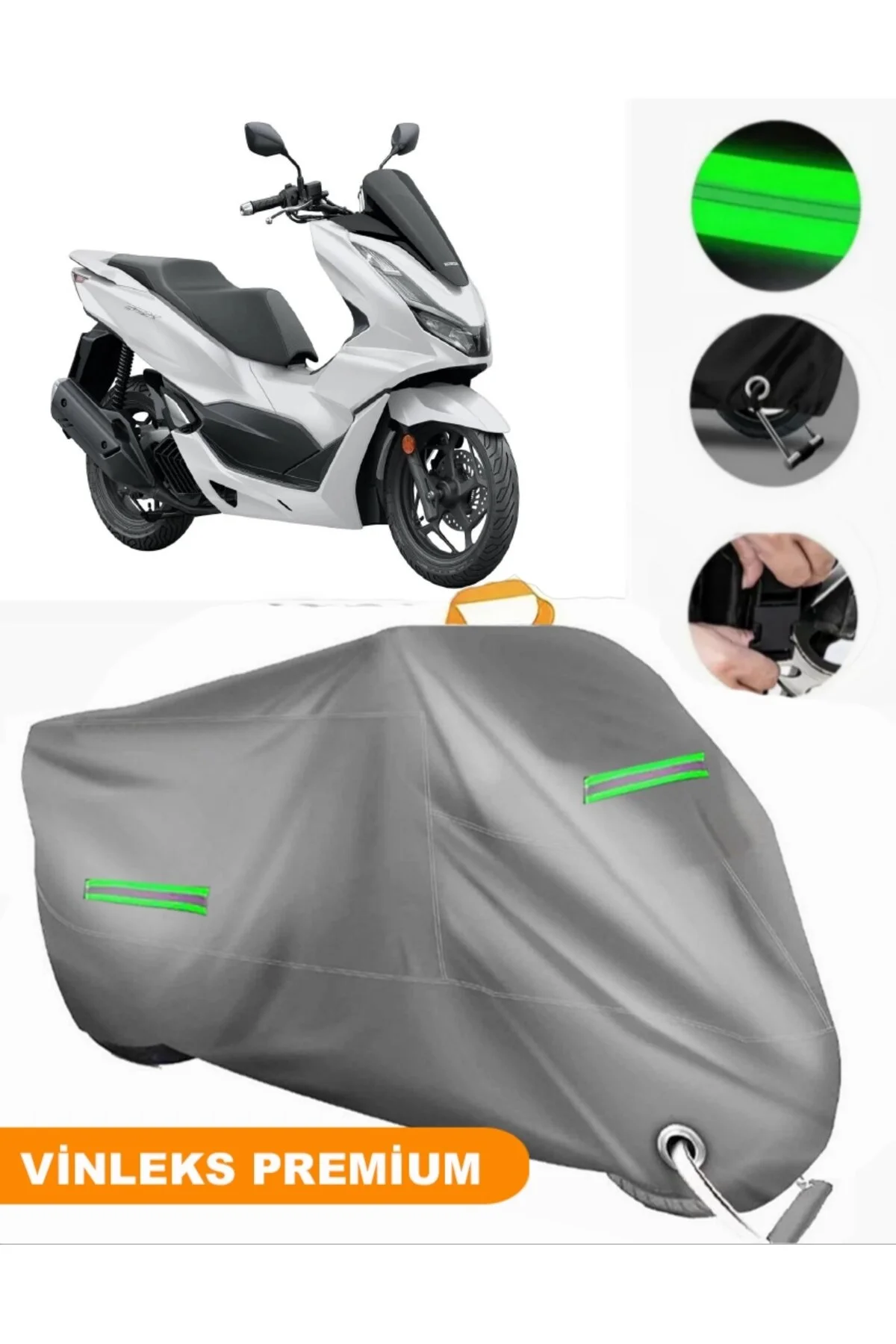 چادر موتورسیکلت خاکستری VINLEX GRAY HONDA PCX150 با کیفیت لوکس برزنت موتور سیکلت سازگار قفل MotoEn