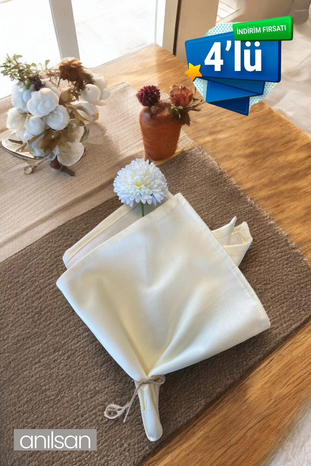 رانر و زیر بشقابی 4 ٪ 100 دستمال پارچه ای پنبه سفید 50X50 سانتی متر آشپزخانه خدمات ارائه Anılsan
