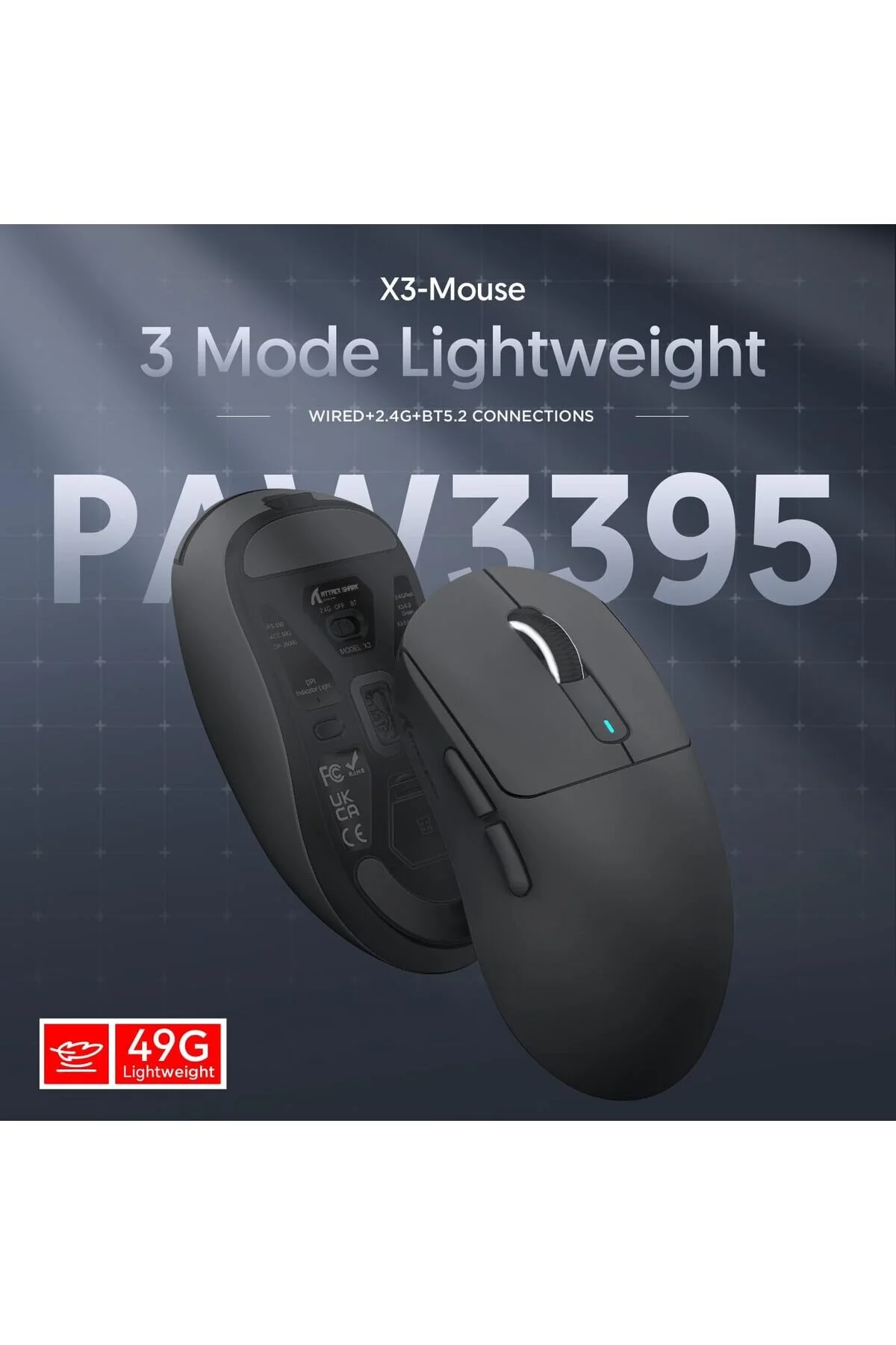ماوس مخصوص بازی ATTACK SHARK X3 ULTRA BLACK WIRELESS APPLY SUPER LIGHT APPLIED TRI MODE GAMING PLAYER MOUSE Sarftech