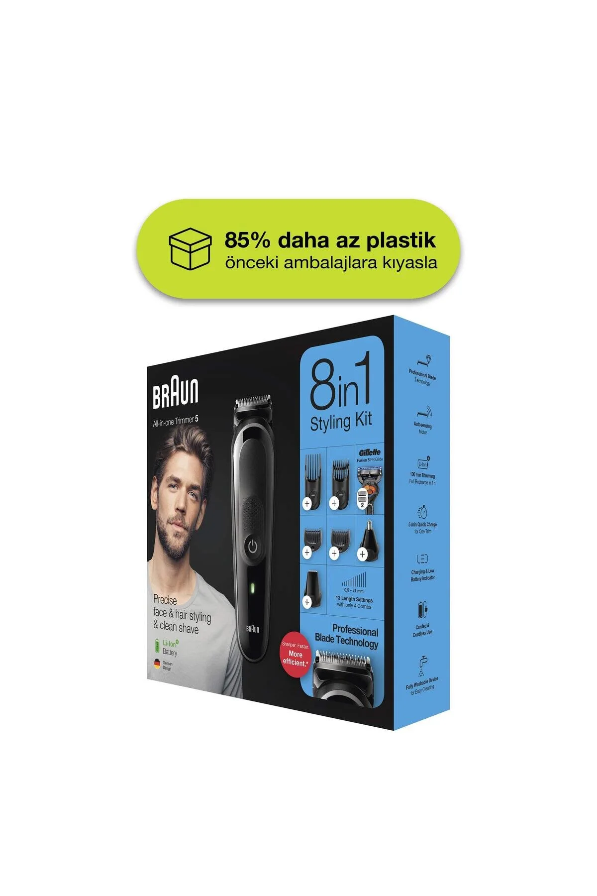 ماشین اصلاح MGK 5260 8 در 1 کیت چند نظافت شکل گیری + چاقوی ژیلت براون اورجینال Braun