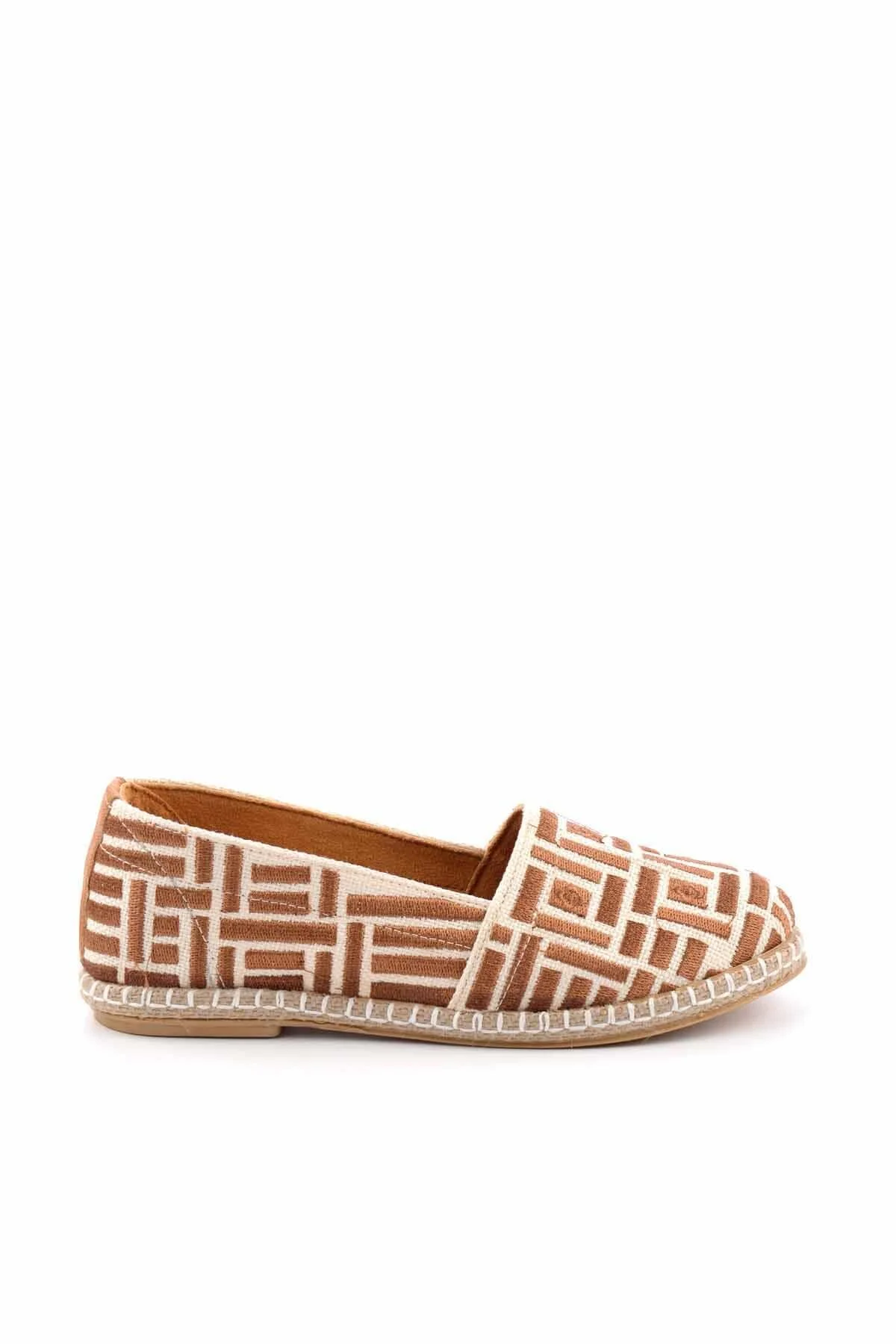 کفش زنانه رنگ بژ Taba Straw Leature چرمی Espadril بامبی Bambi