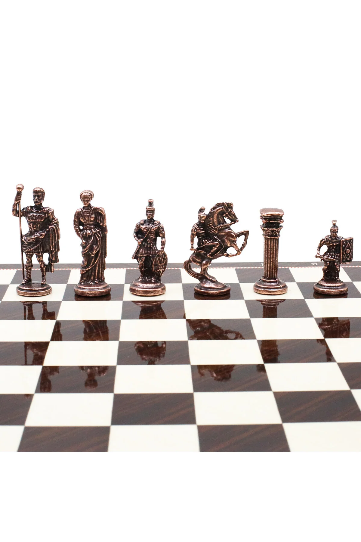 شطرنج 37 سانتی متر گردوی الگوی برنز باستانی رومی SQUARE SHIELD شکل مجموعه ست هدیه تزئینی Cooper Chess