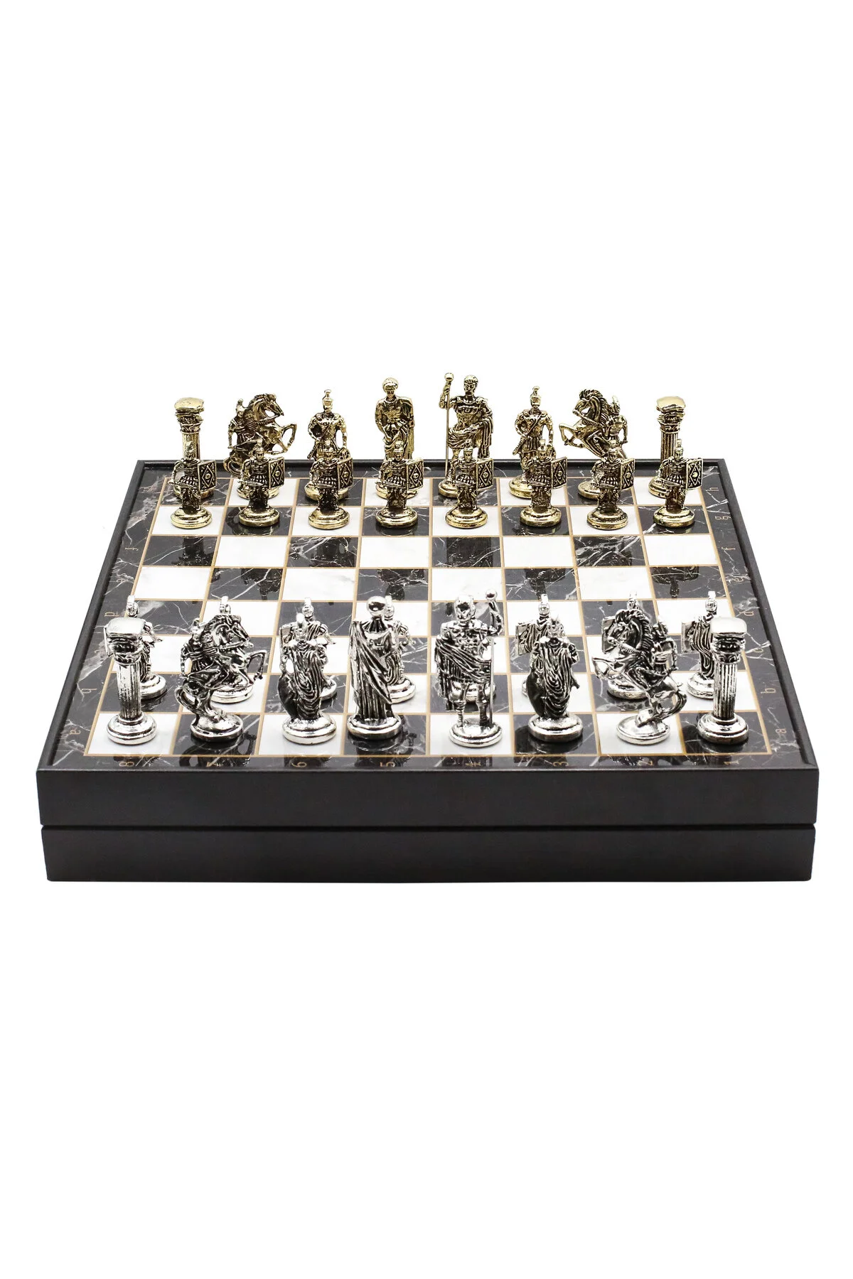 شطرنج 36 سانتی متر سنگ مرمر با طرح چوبی | تیم رومی باستانی فلزی طلایی شخصی Cooper Chess