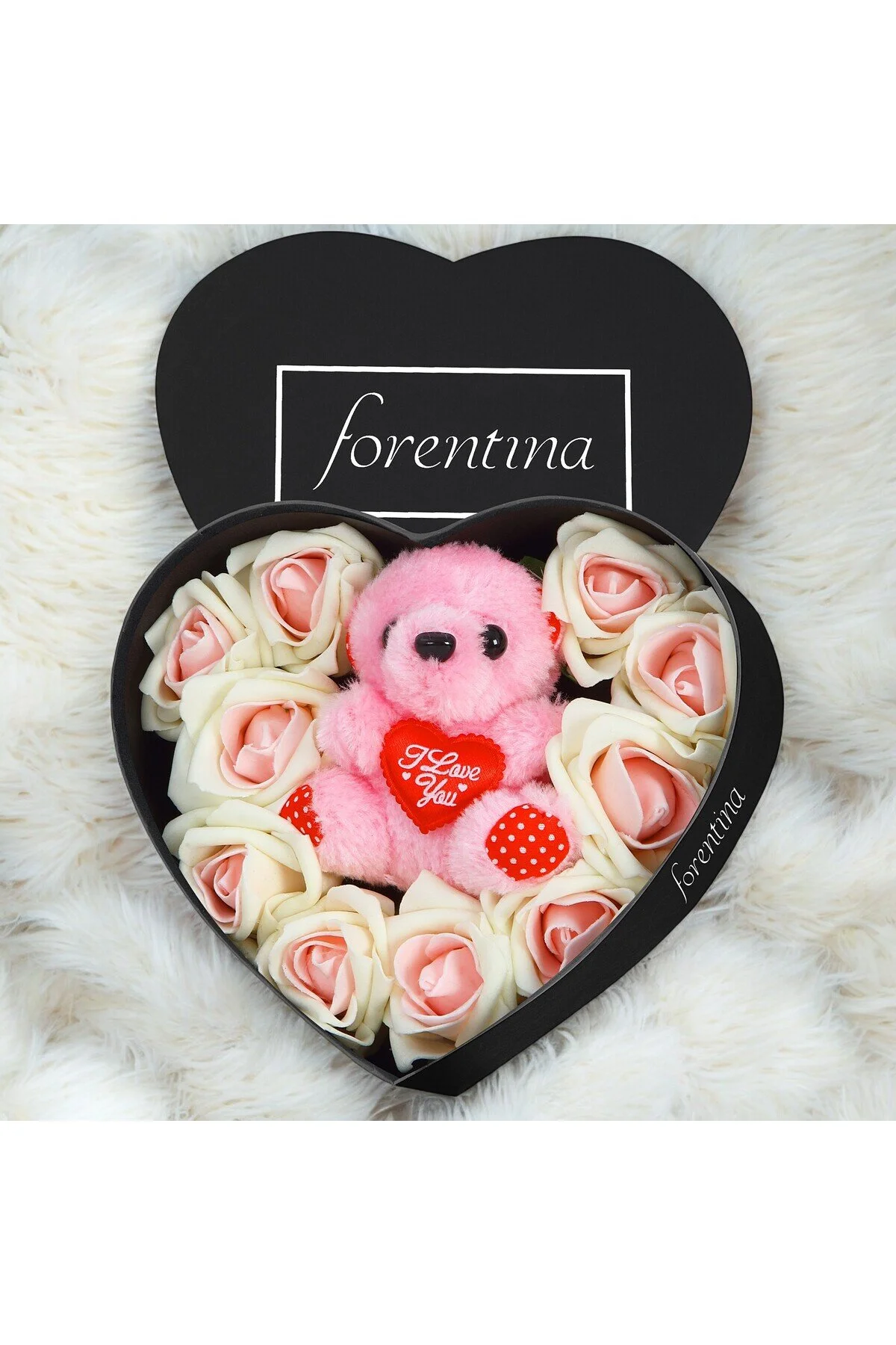 هدیه مفهومی صورتی گوشواره های گردنبند رز RING ROSE BEAR SET Forentina